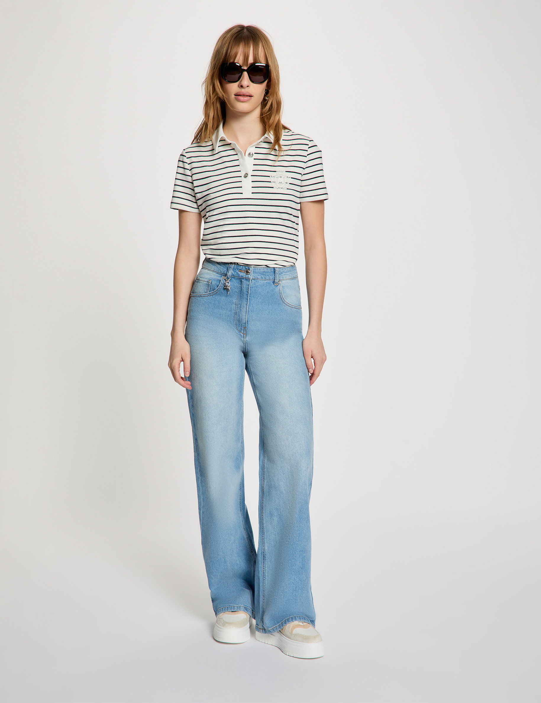 Top de rayas con cuello polo blanco mujer