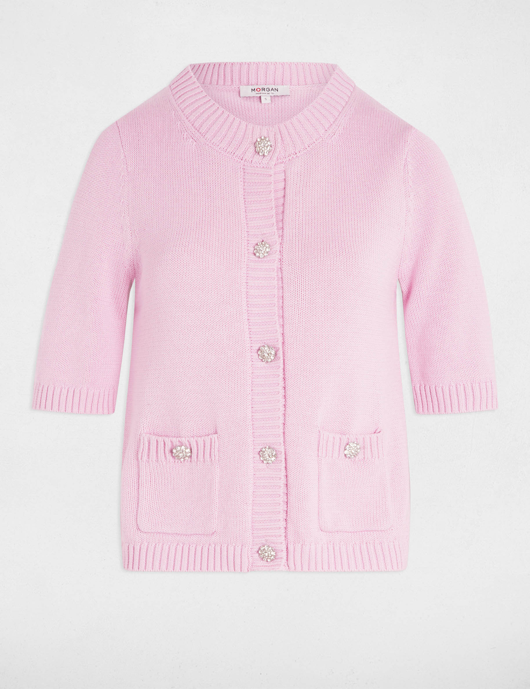 C&aacute;rdigan manga 3/4 rosa pastel mujer