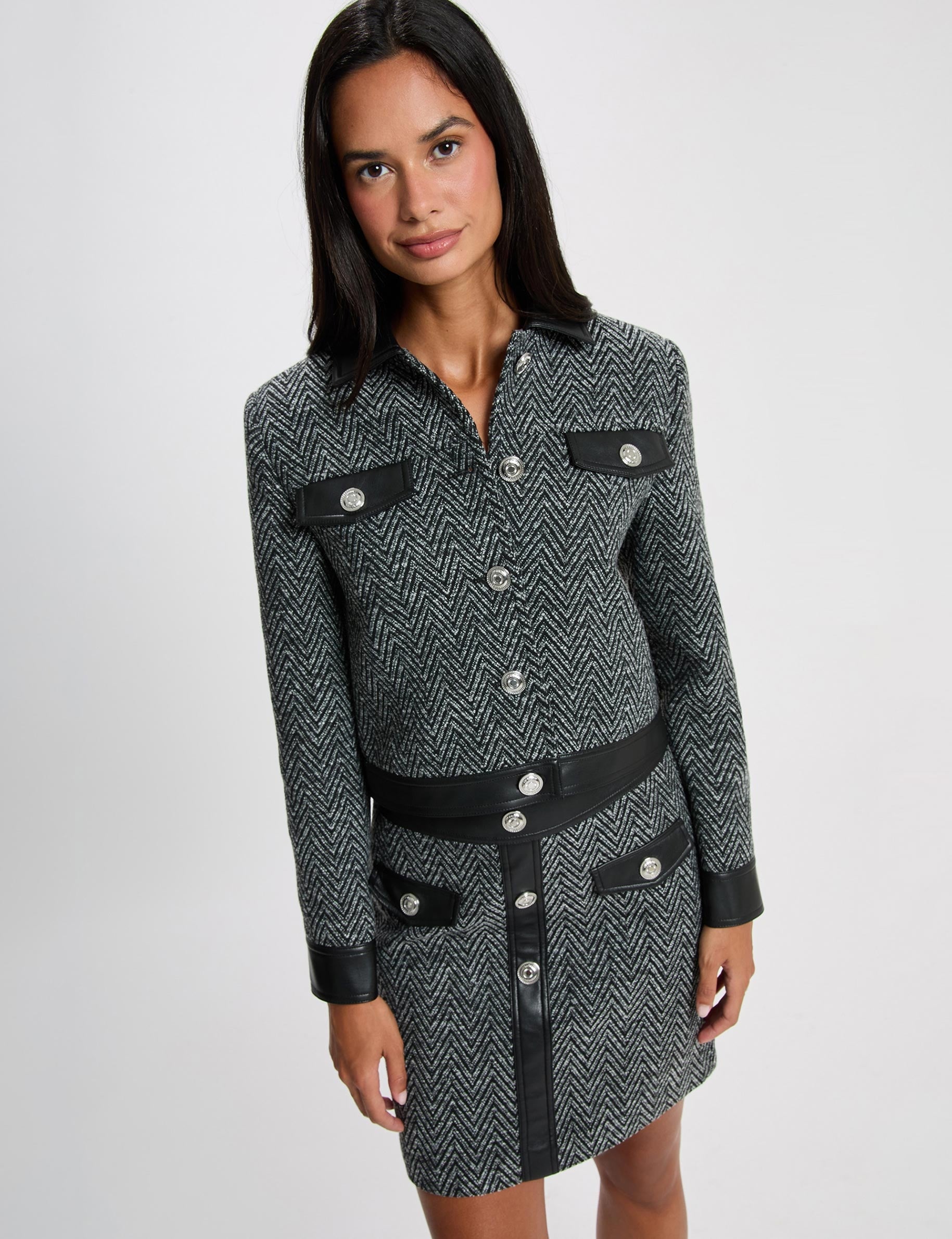 Falda de tweed negro mujer