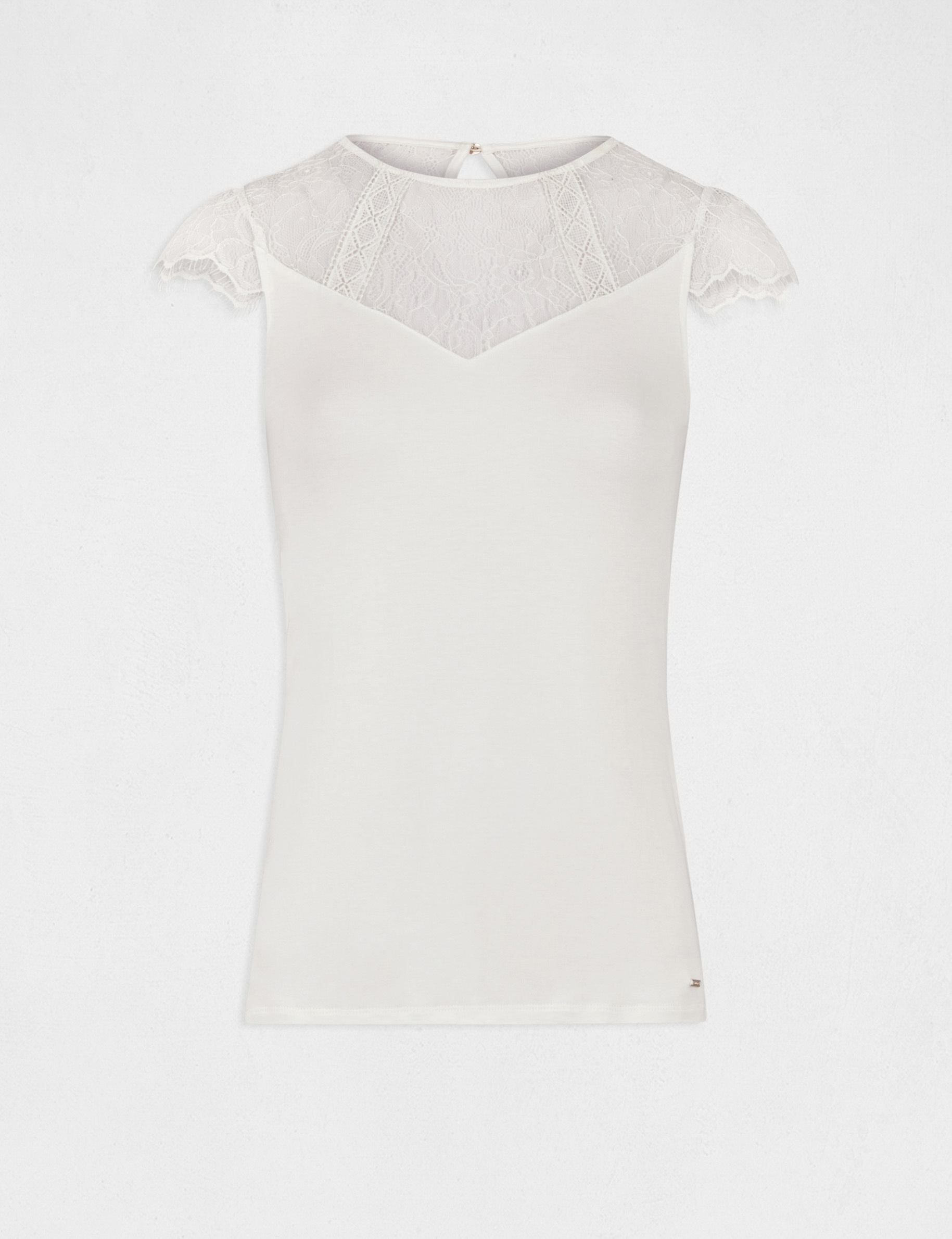 camiseta manga corta con encaje marfil mujer Camiseta manga corta con encaje marfil mujer