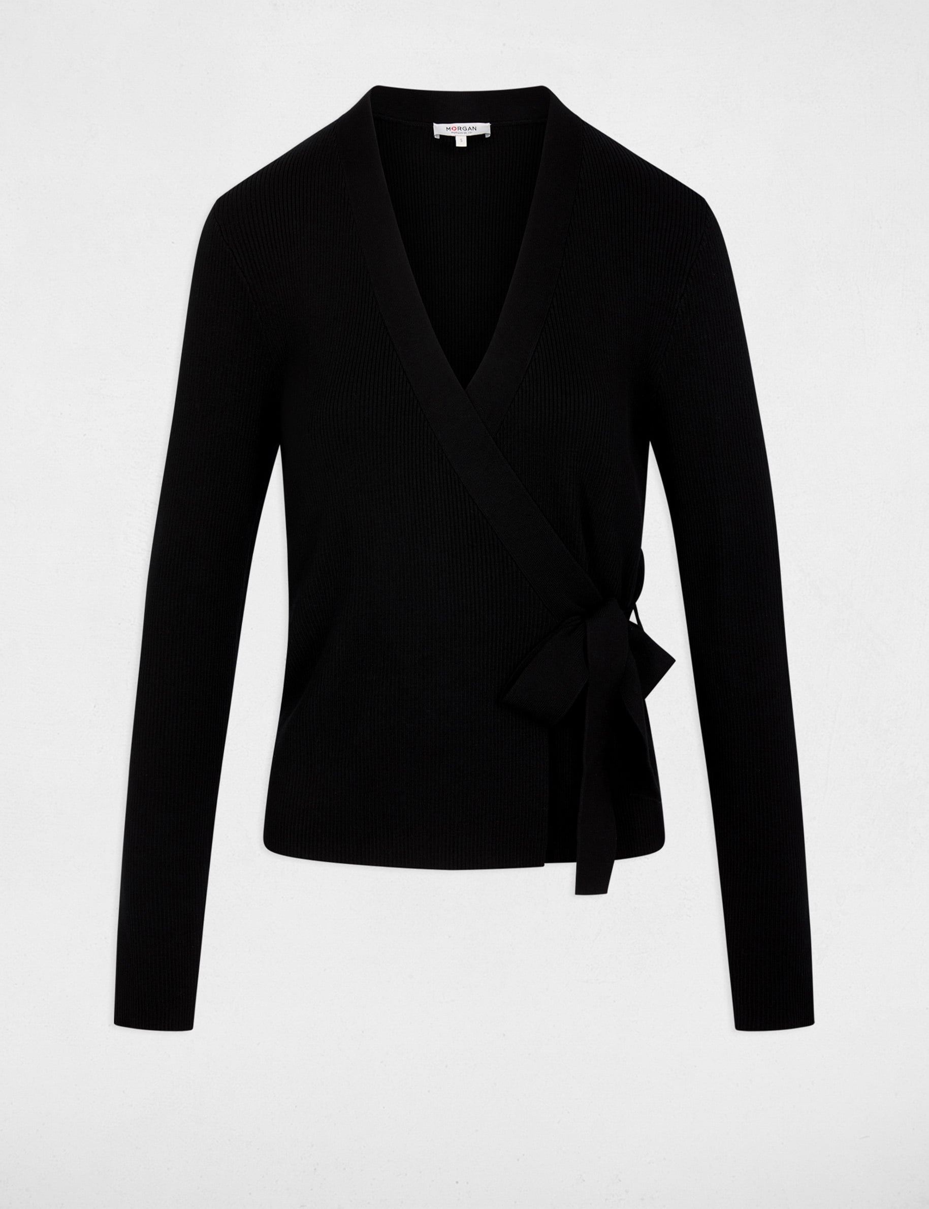 Jersey cruzado cuello en V negro mujer
