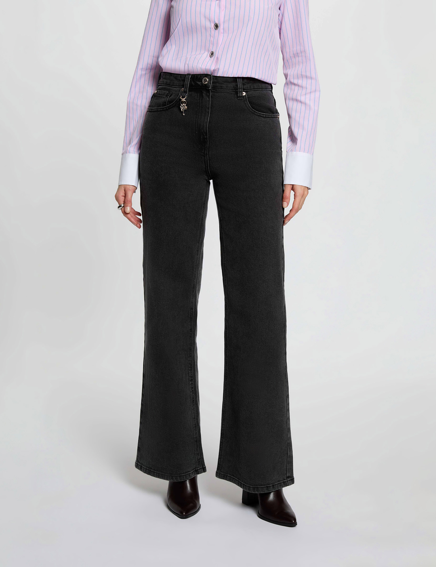 Vaqueros anchos de tiro alto denim negro mujer