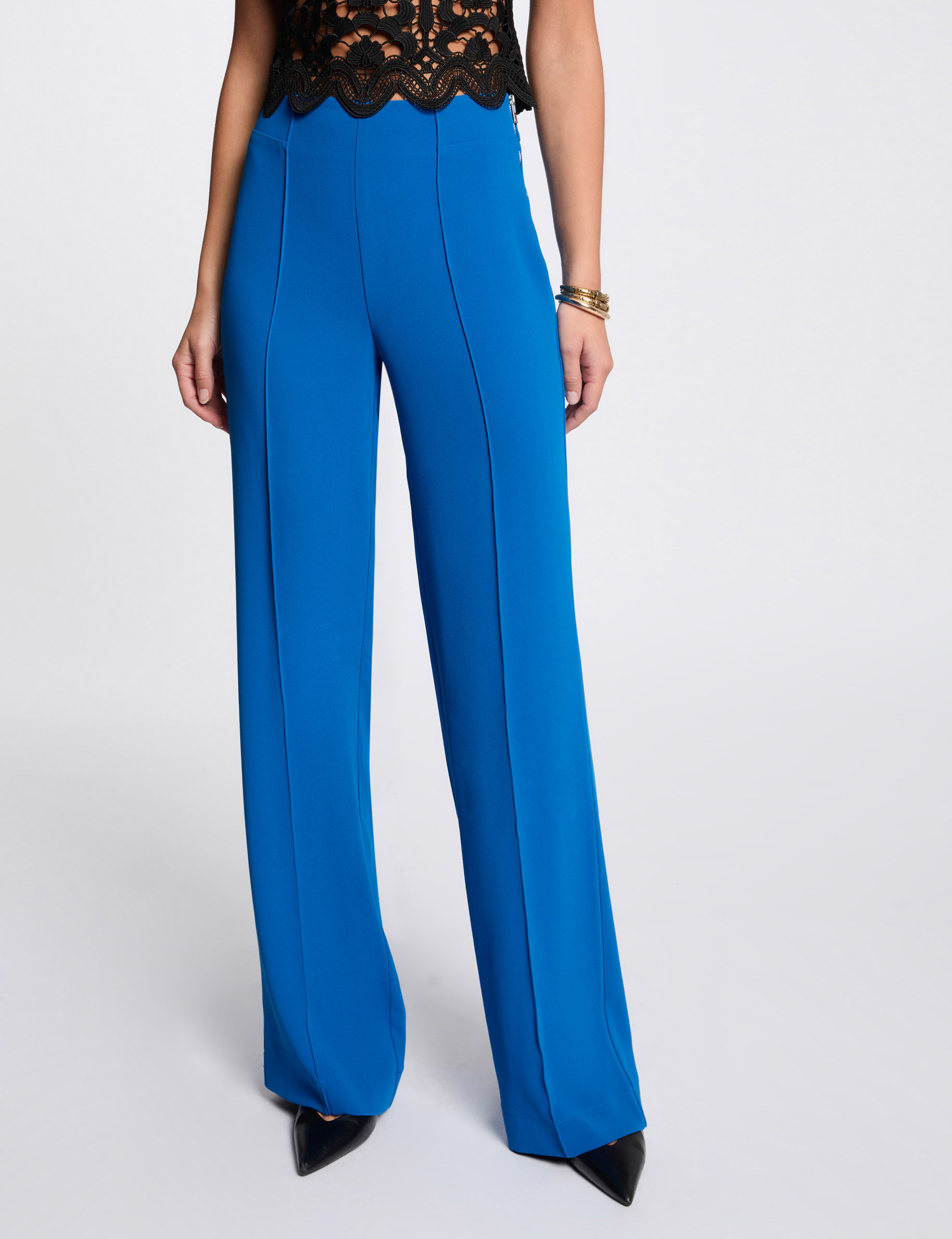 pantalon pernera ancha holgada azul electrico mujer Pantalón pernera ancha holgada azul eléctrico mujer