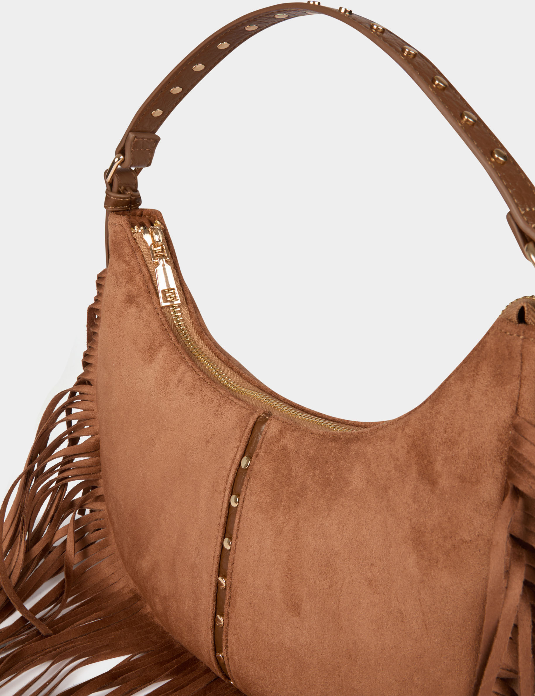 Bolso de flecos de ante beige mujer