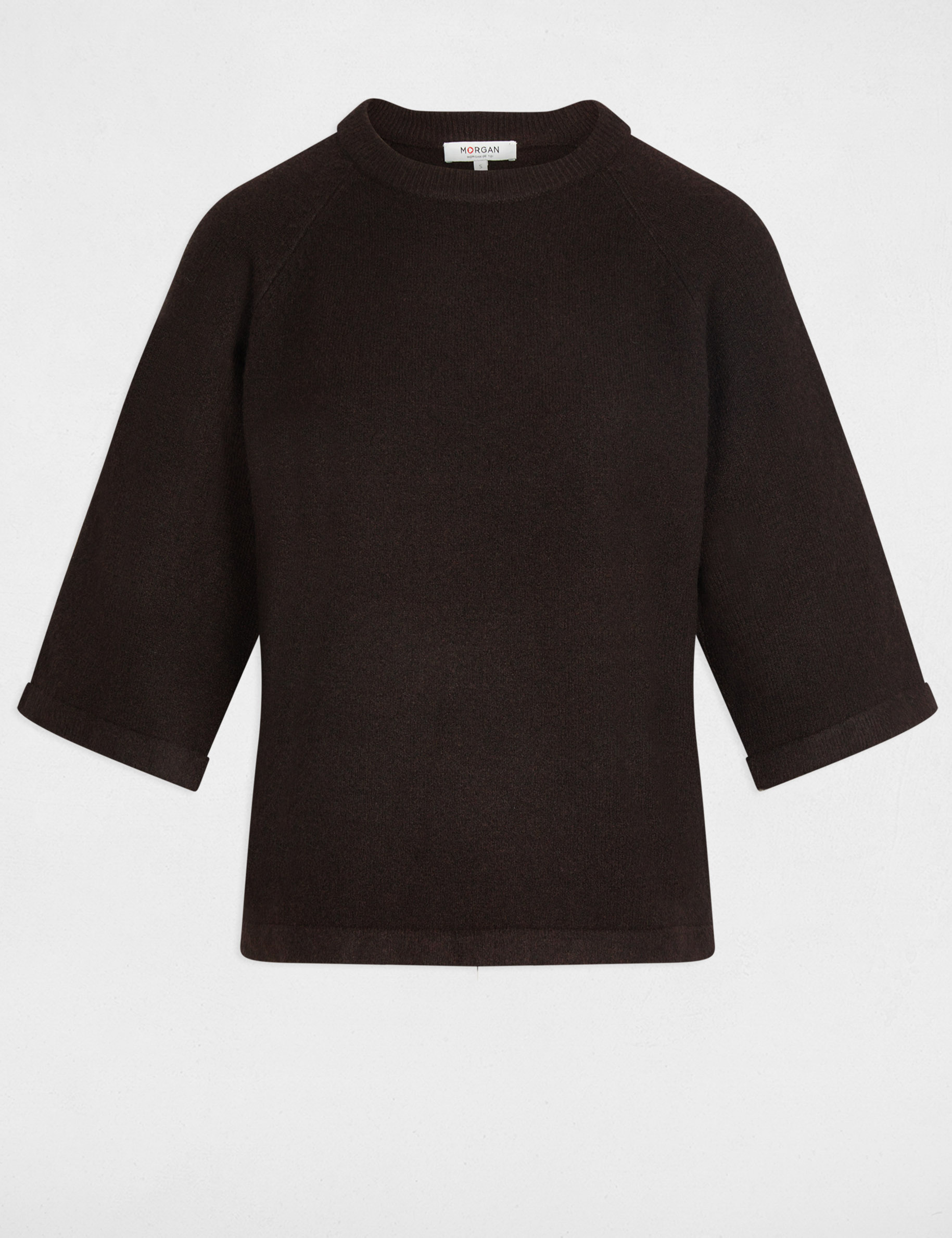 Jersey extragrande manga 3/4 marr&oacute;n oscuro mujer