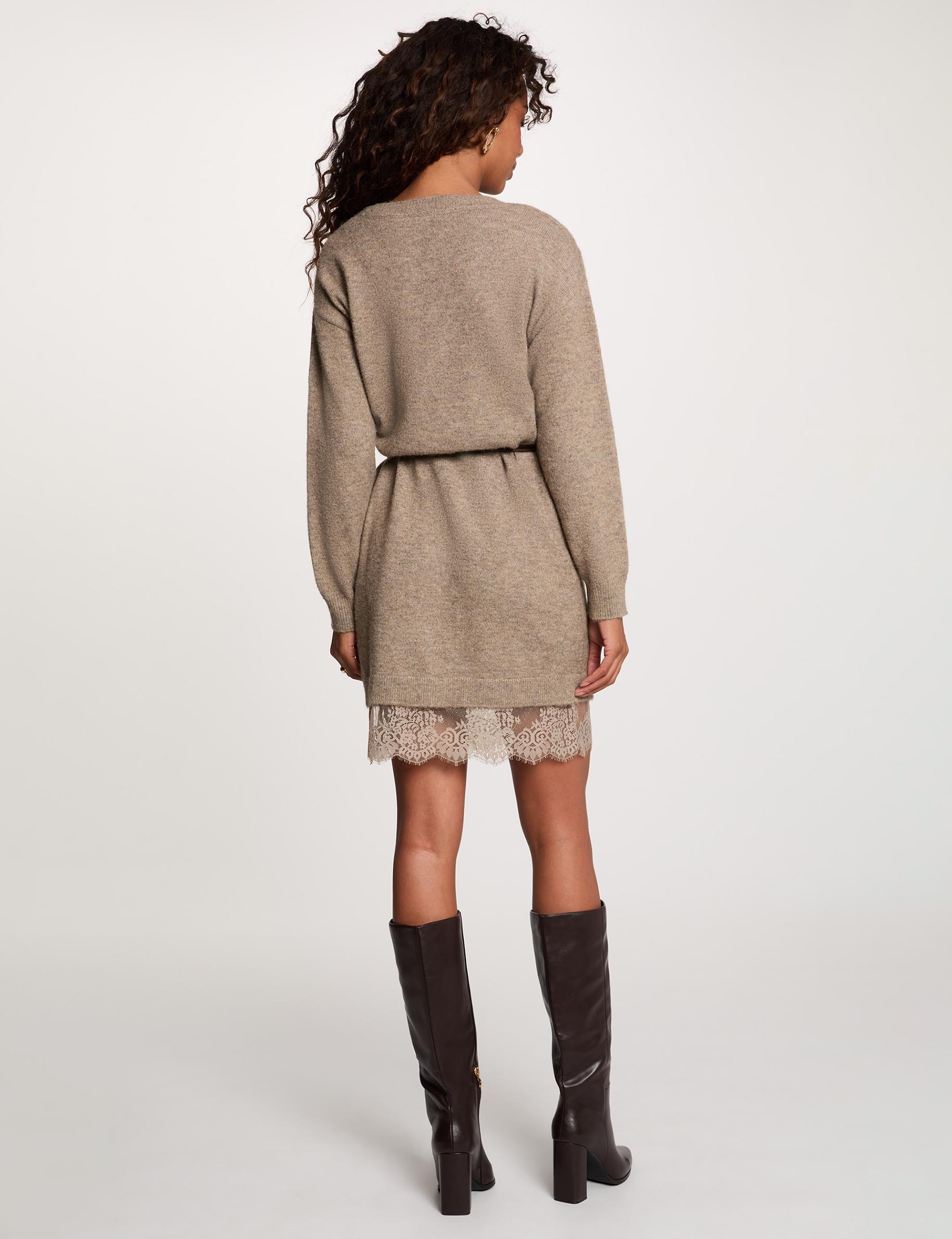 Vestido de punto con cuello en v topo mujer