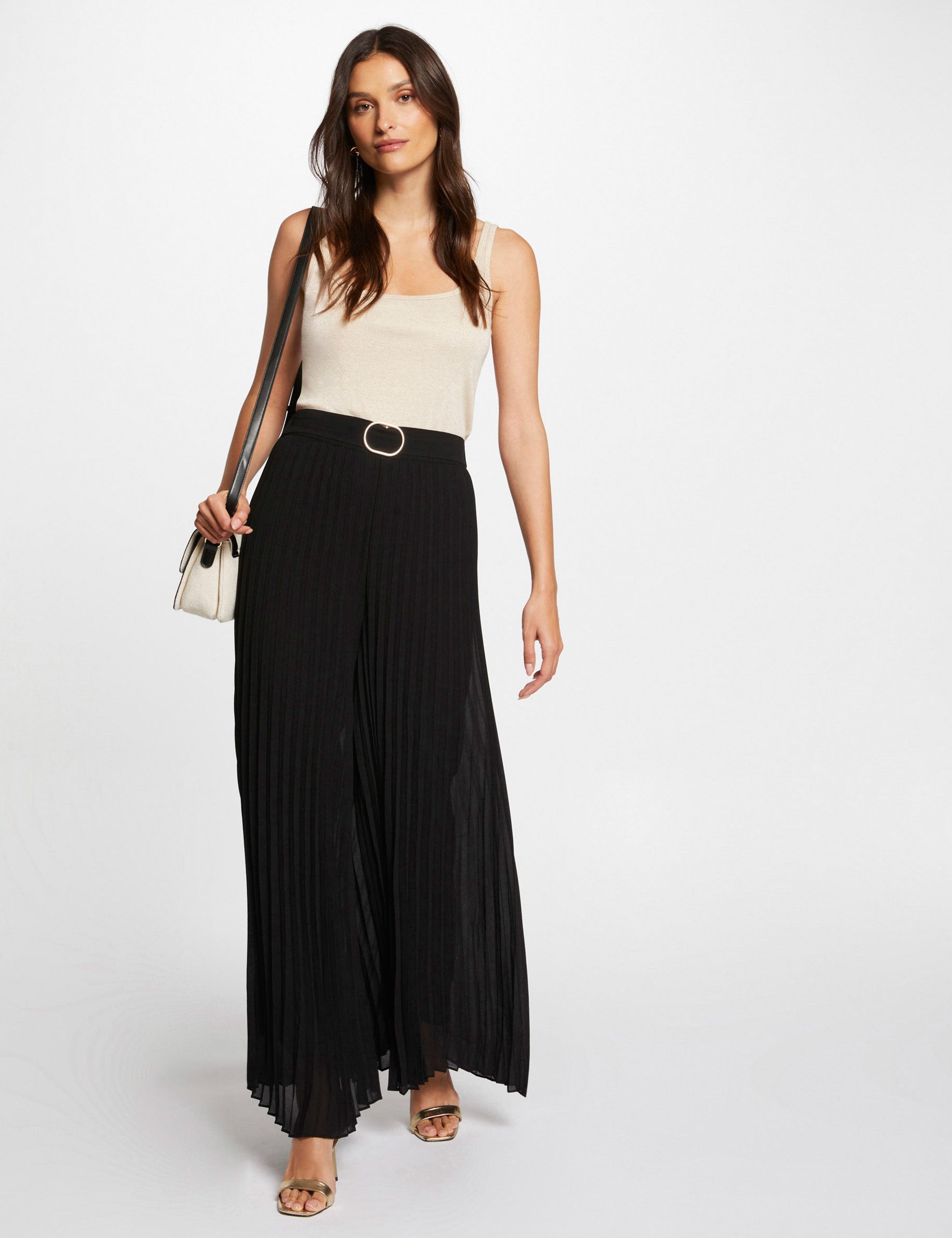 pantalon holgado plisado negro mujer Pantalón holgado plisado negro mujer