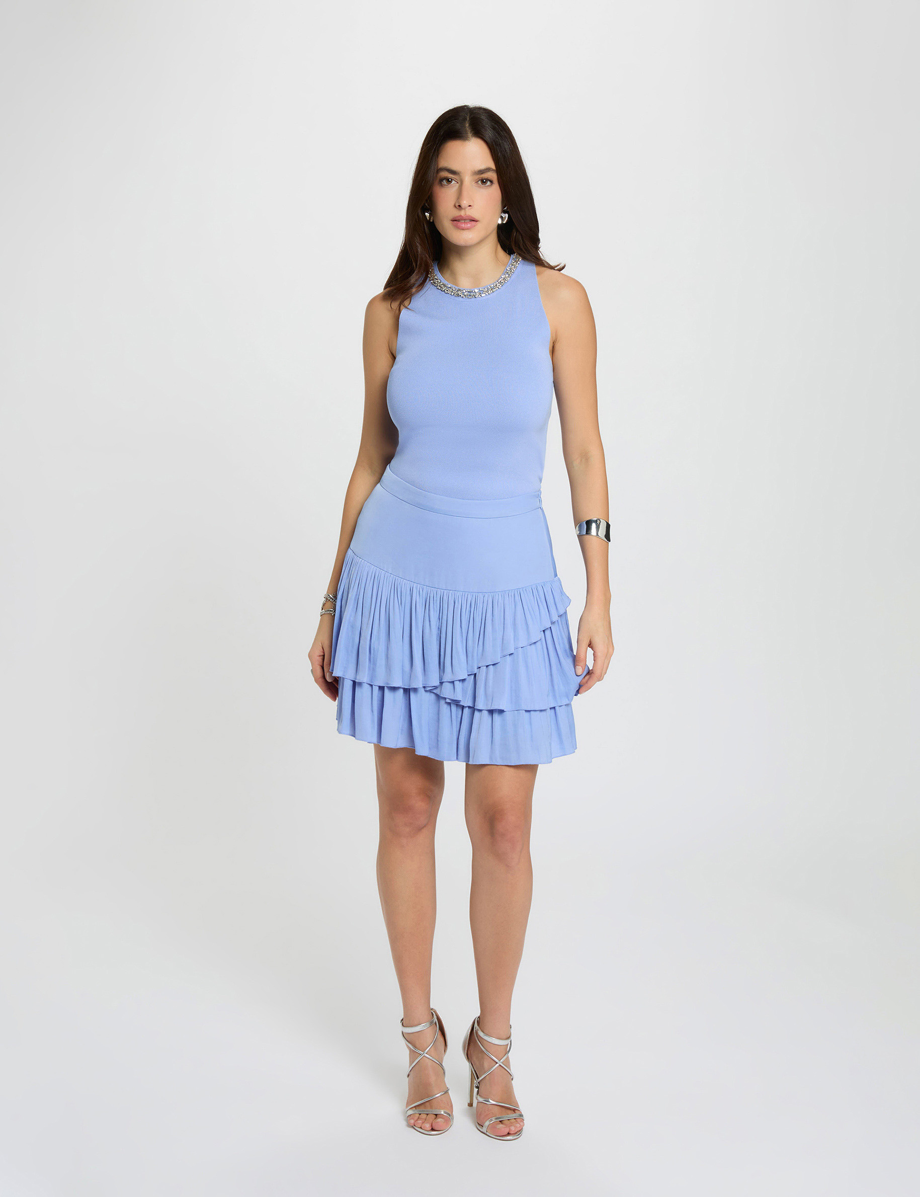 Falda corta ajustada azul mujer