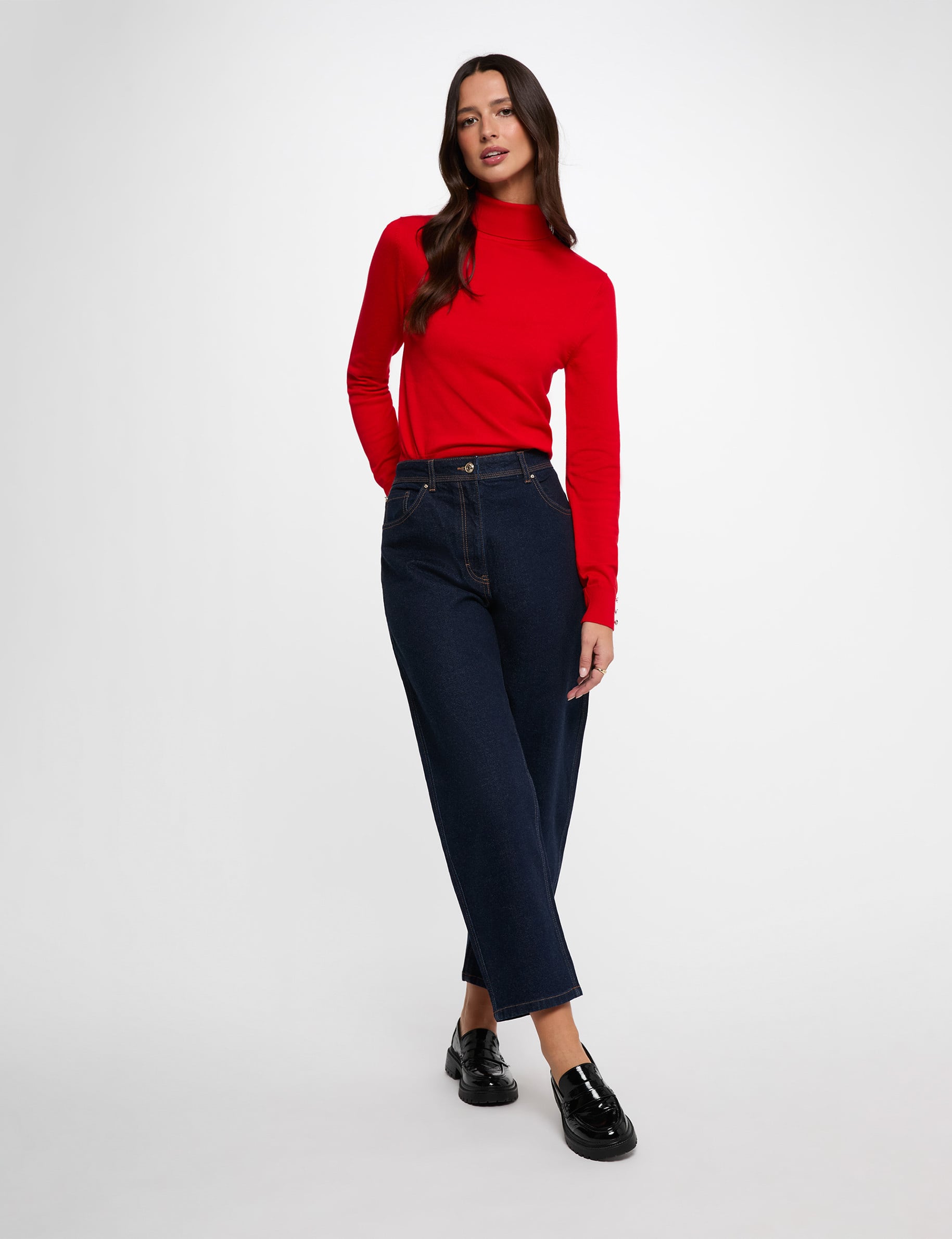 Jersey de cuello alto rojo mujer