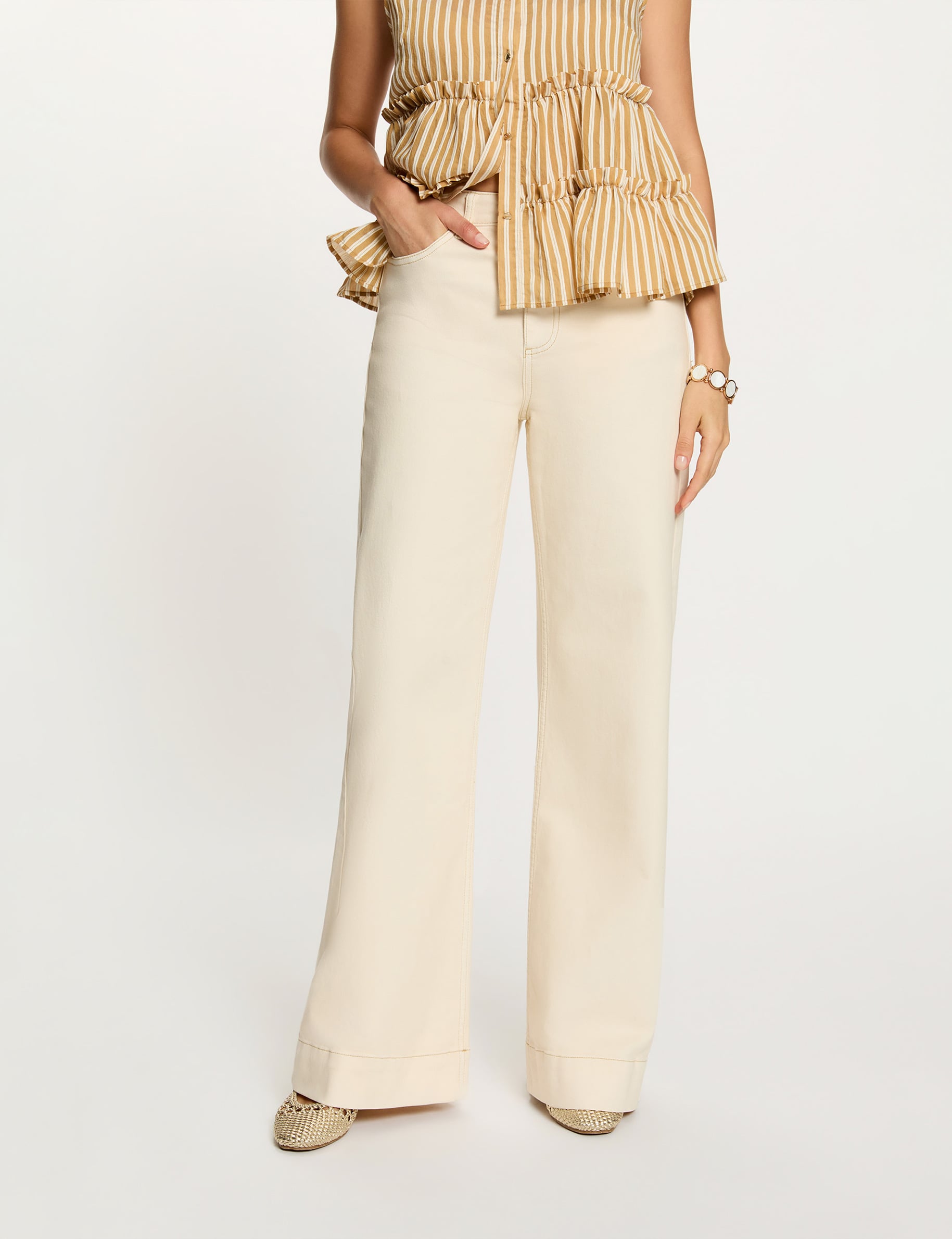 Vaquero ancho beige mujer