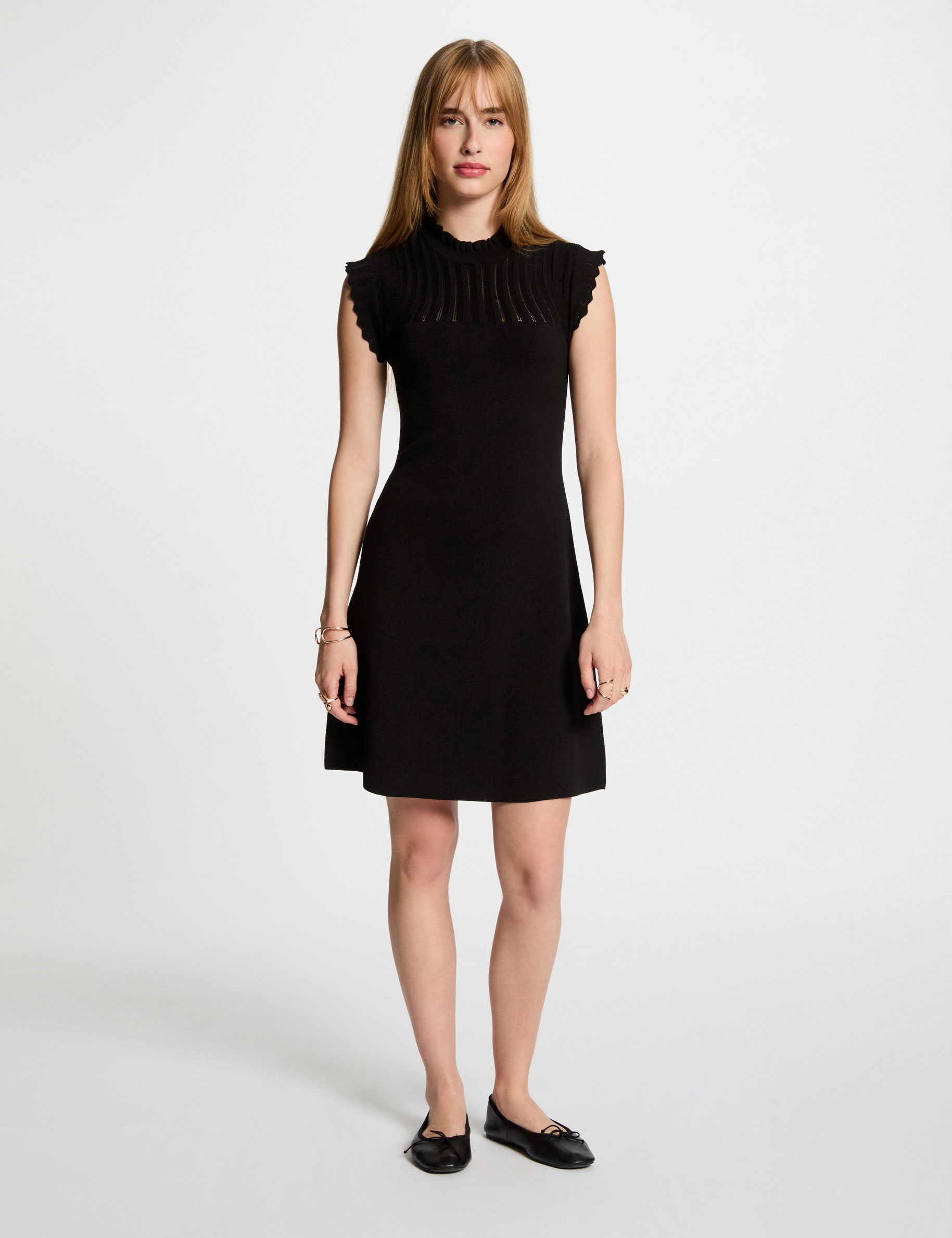 vestido punto corto evase negro mujer Vestido punto corto evasé negro mujer