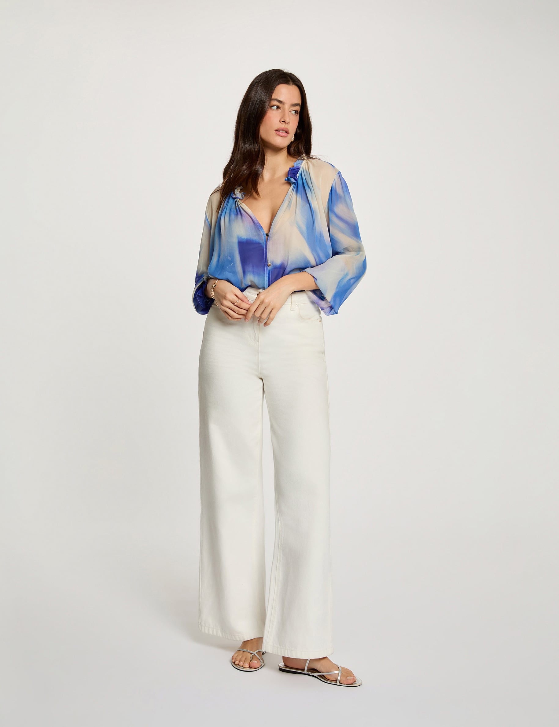 Camisa fluida entallada multicolor mujer