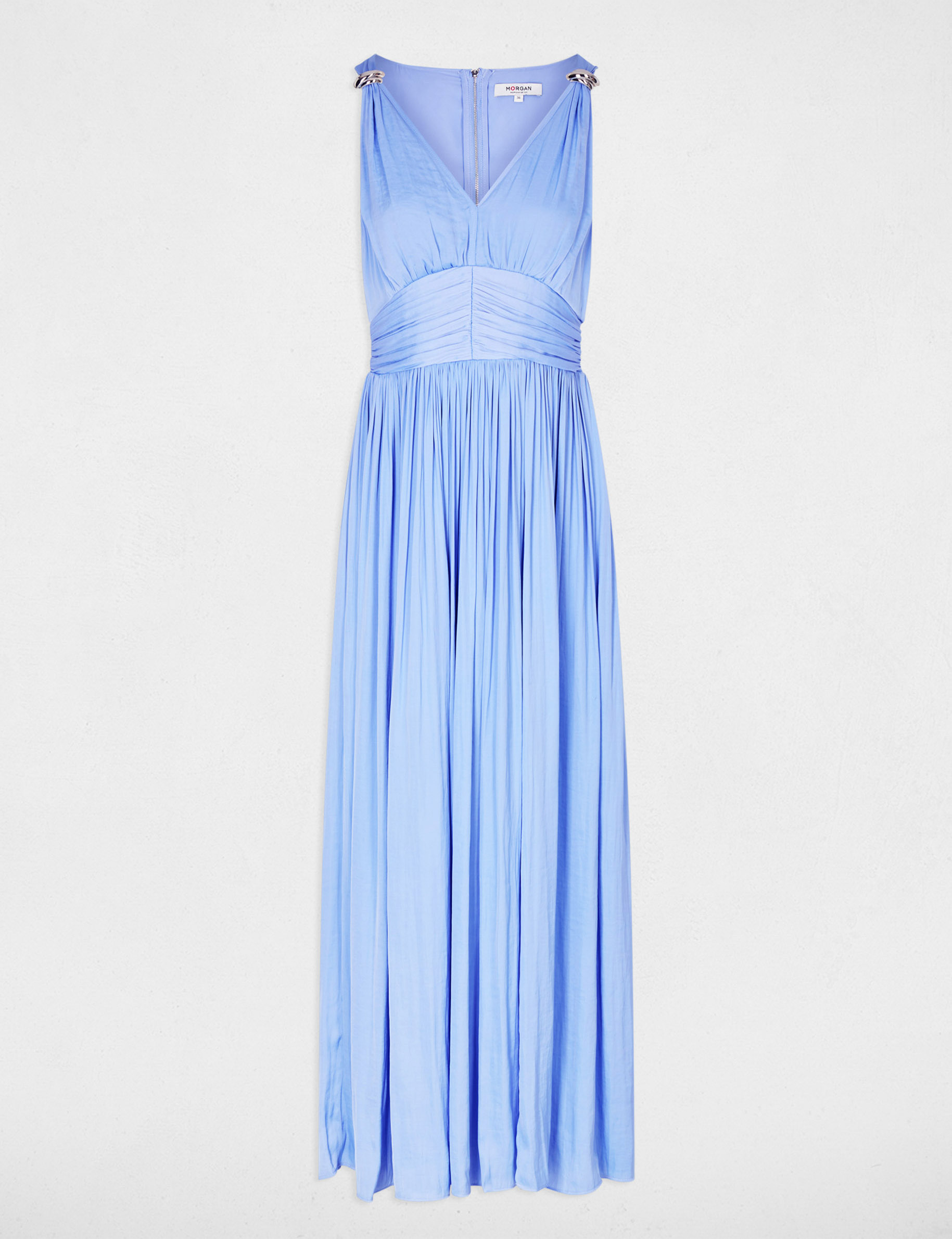 Vestido largo con cuello en V azul mujer