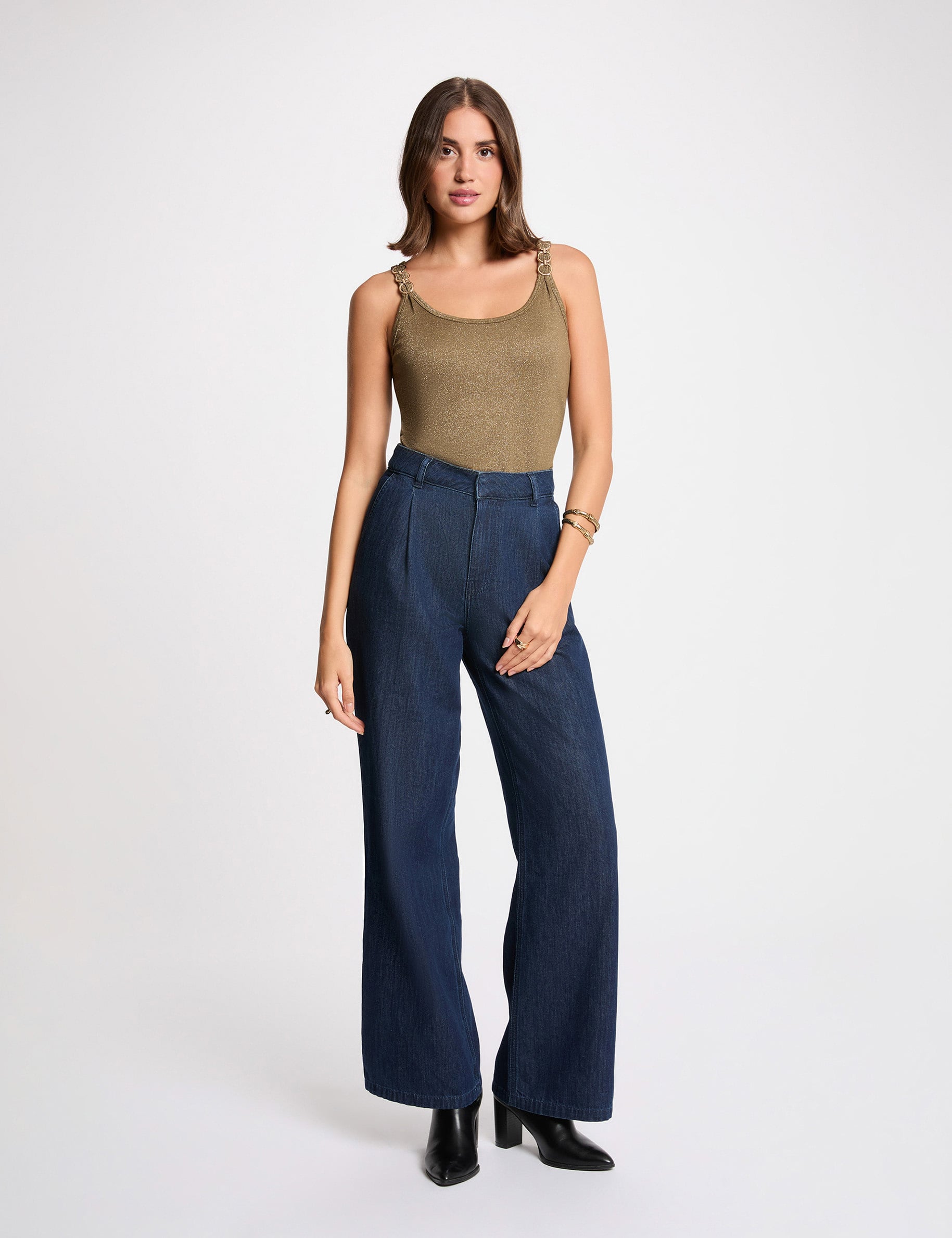 Top con tirantes finos verde caqui mujer