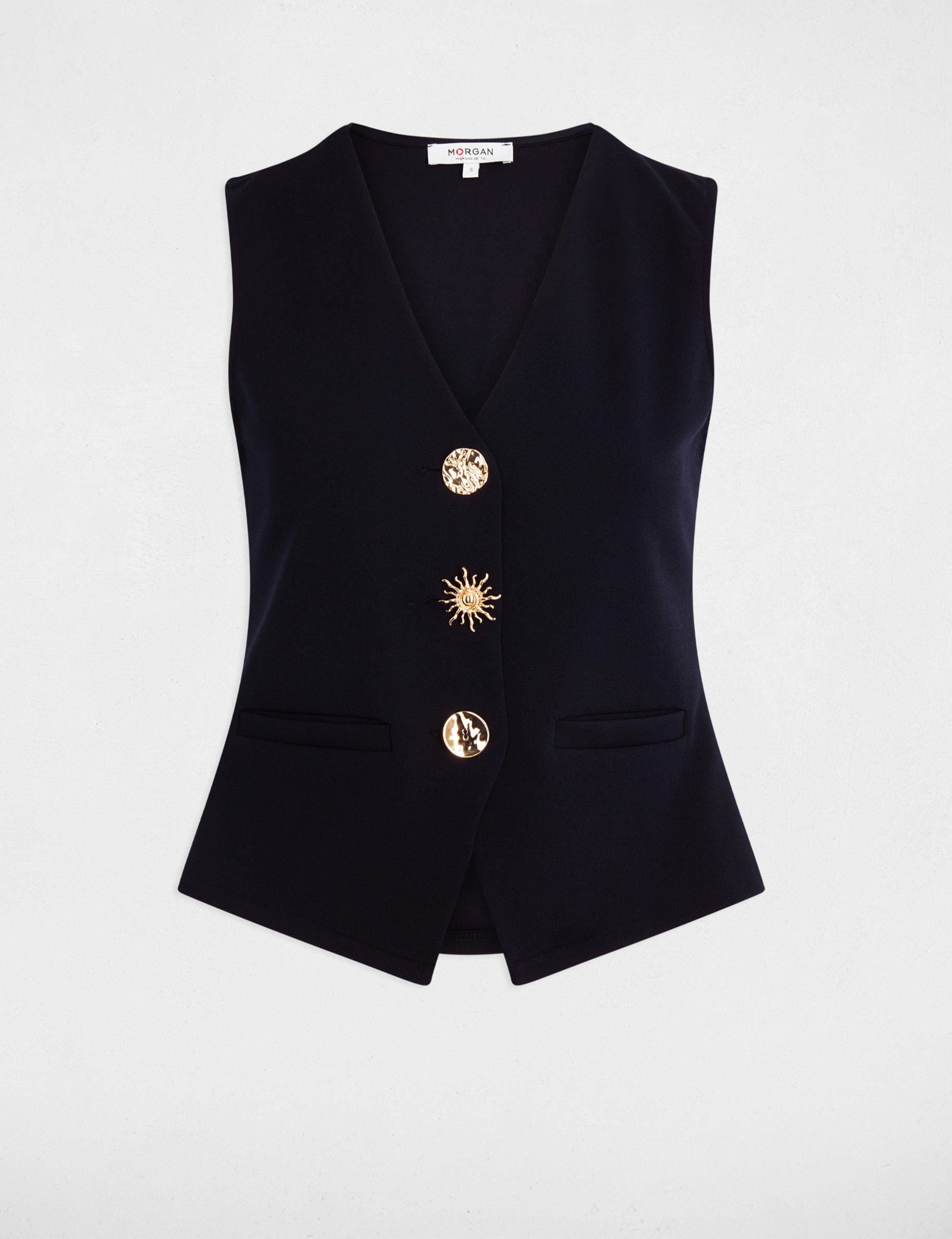 Chaleco sin mangas cuello v azul marino mujer