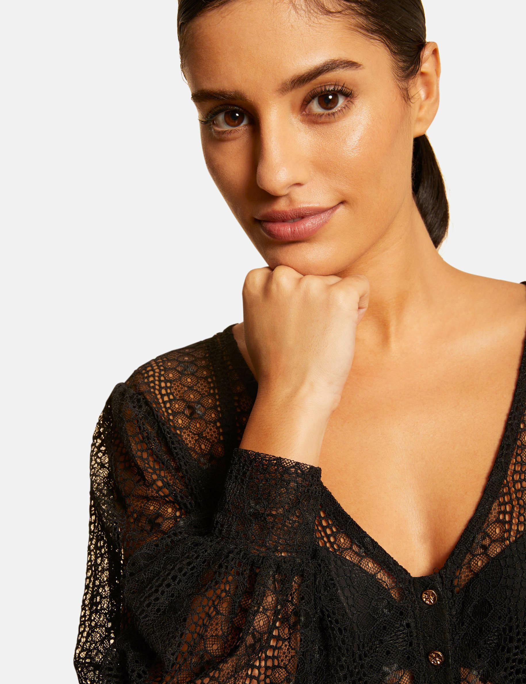 Camiseta manga larga de encaje negro mujer Camiseta manga larga de encaje negro mujer