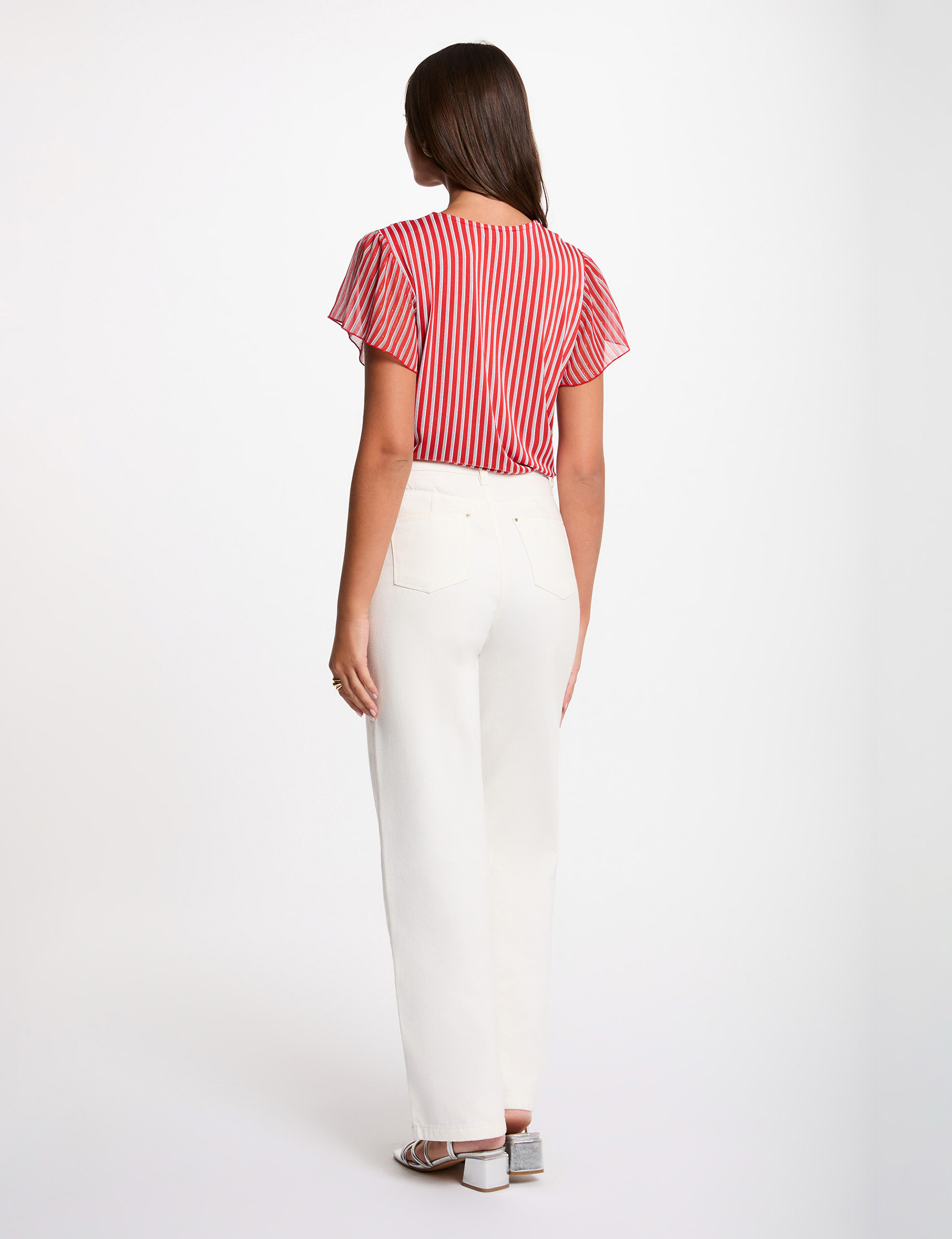 Camiseta con cuello lazada rojo mujer