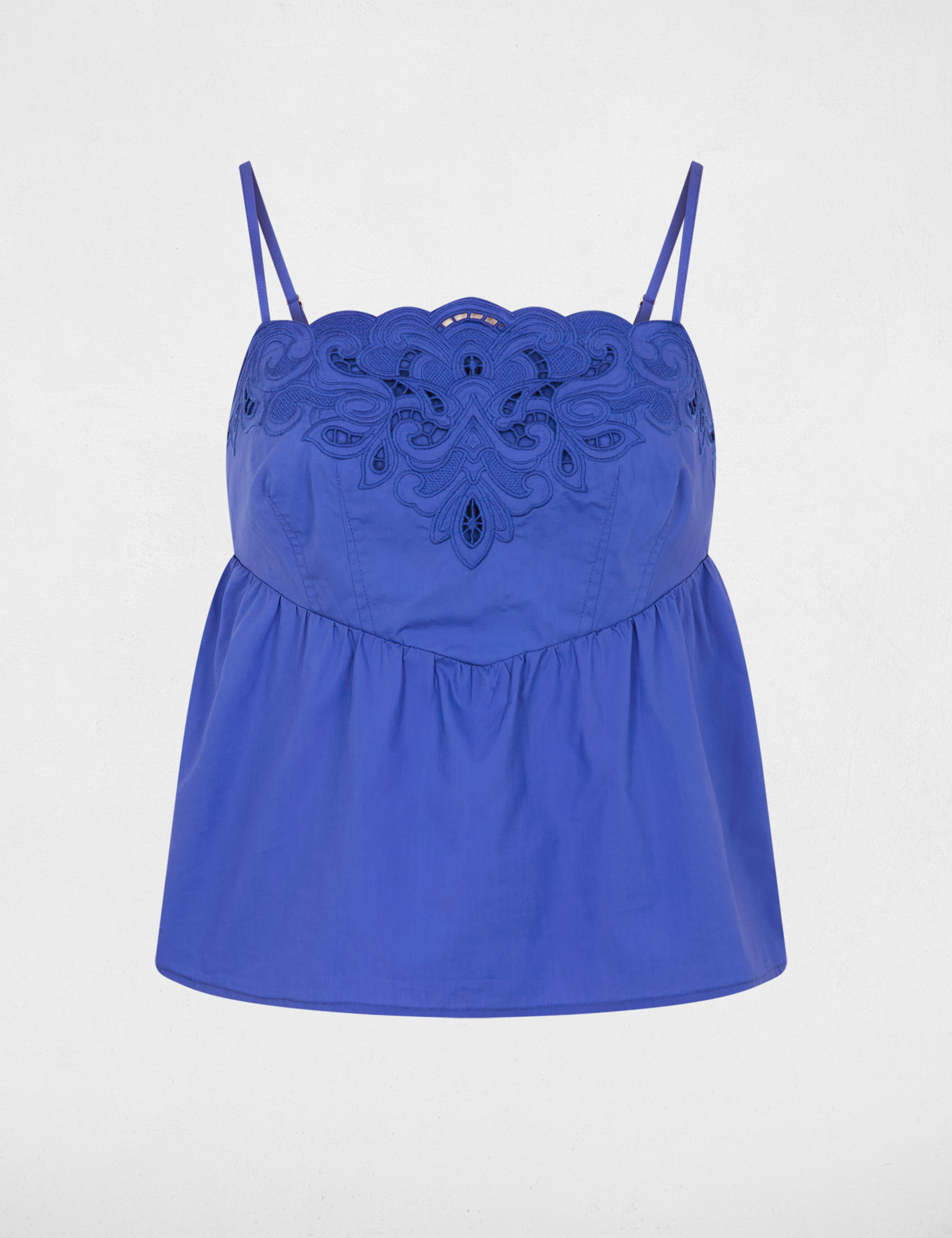 Top bordado tirantes finos azul mujer