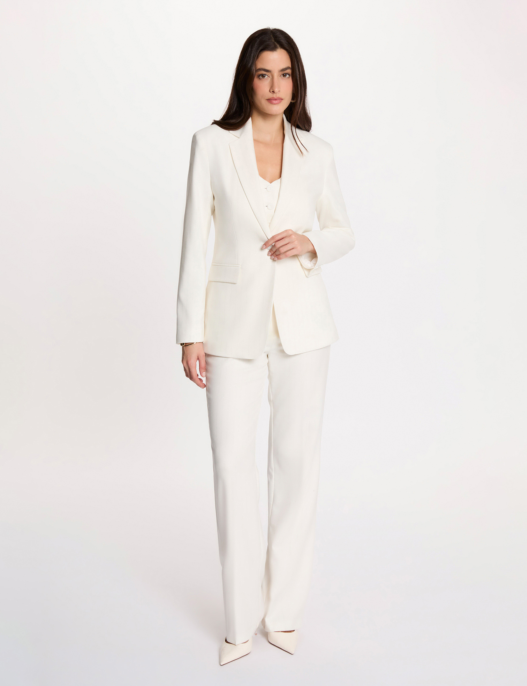 Chaqueta de traje con finas rayas blanco mujer