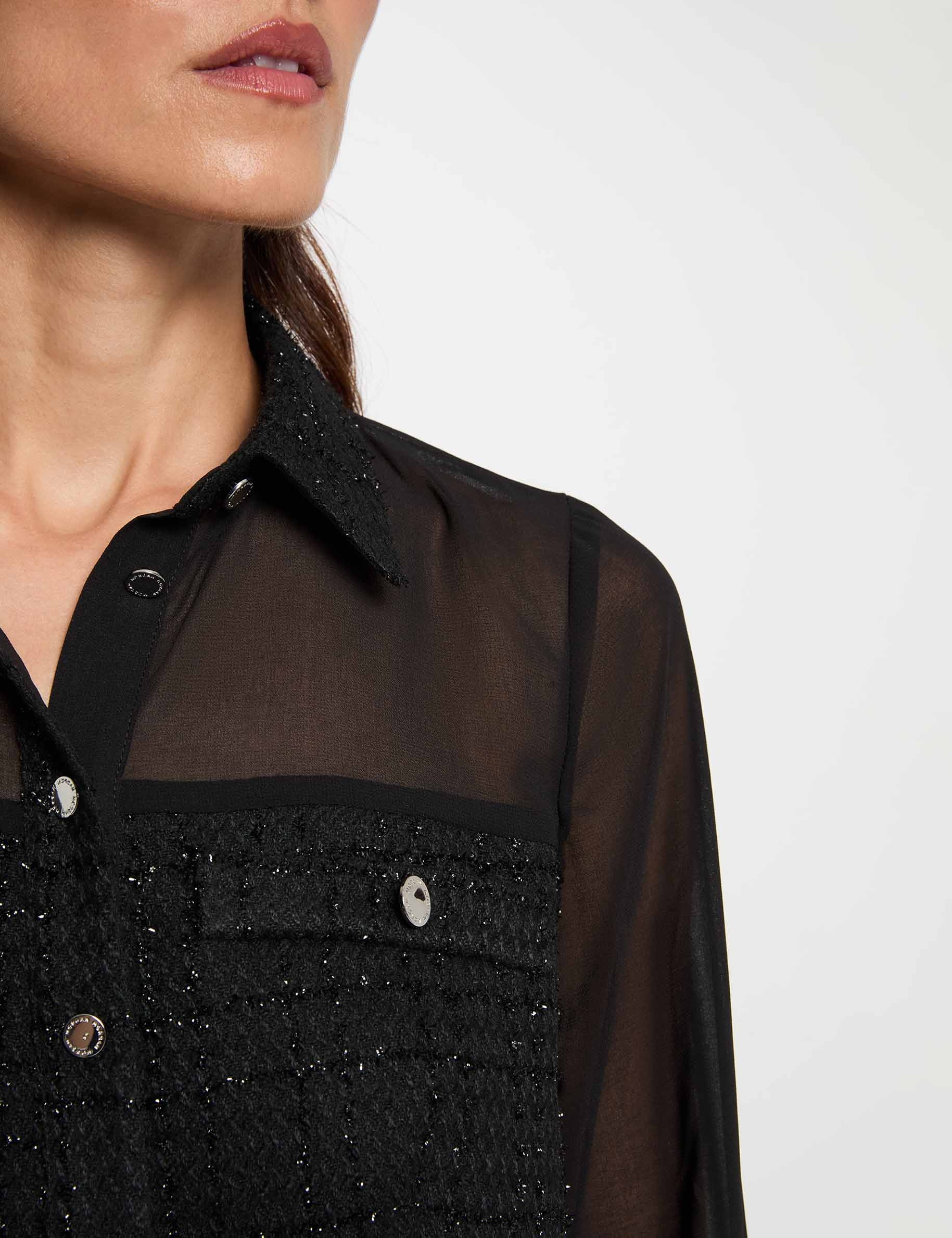 Camisa de tweed manga larga negro mujer
