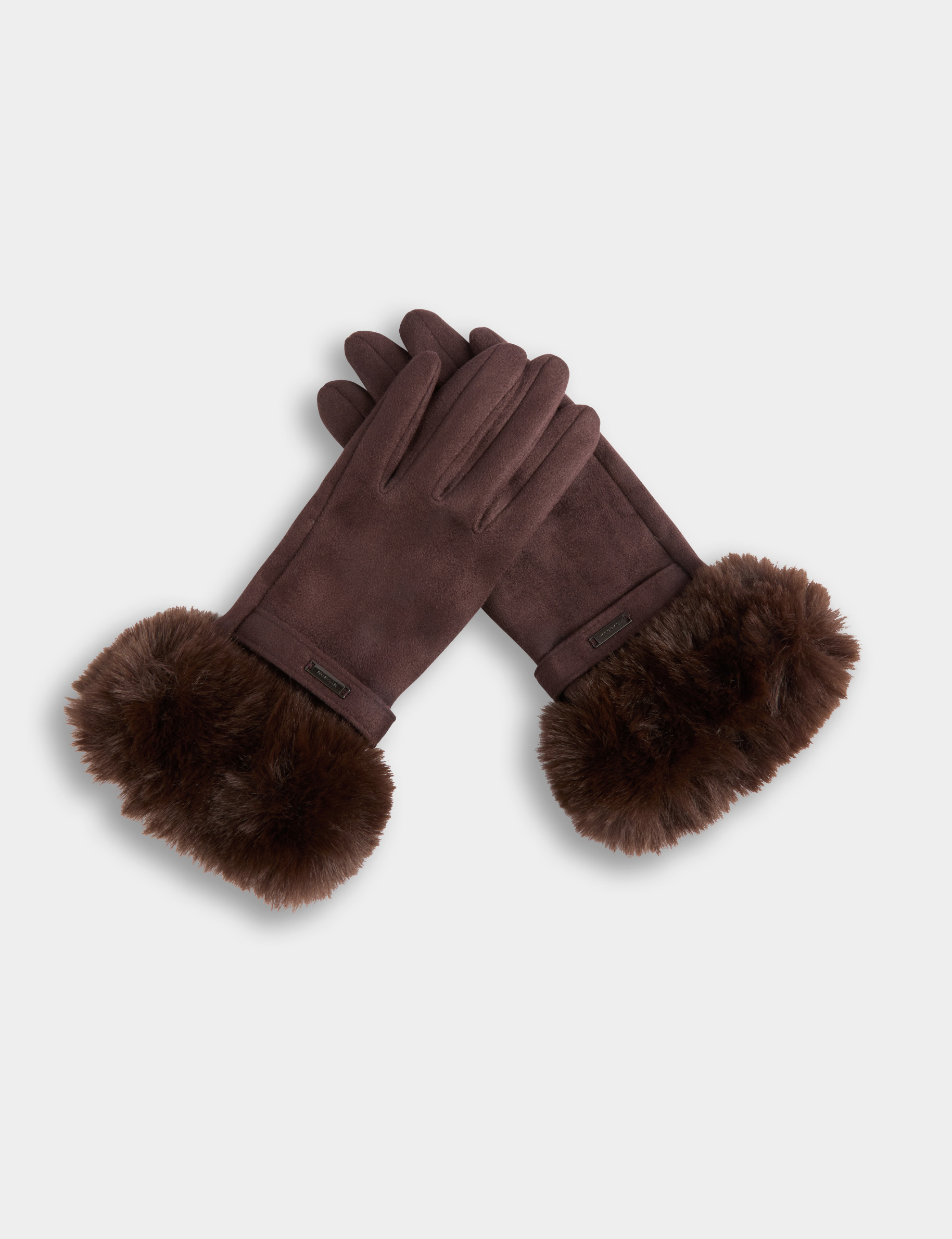 Guantes con detalles de pelo marr&oacute;n oscuro mujer