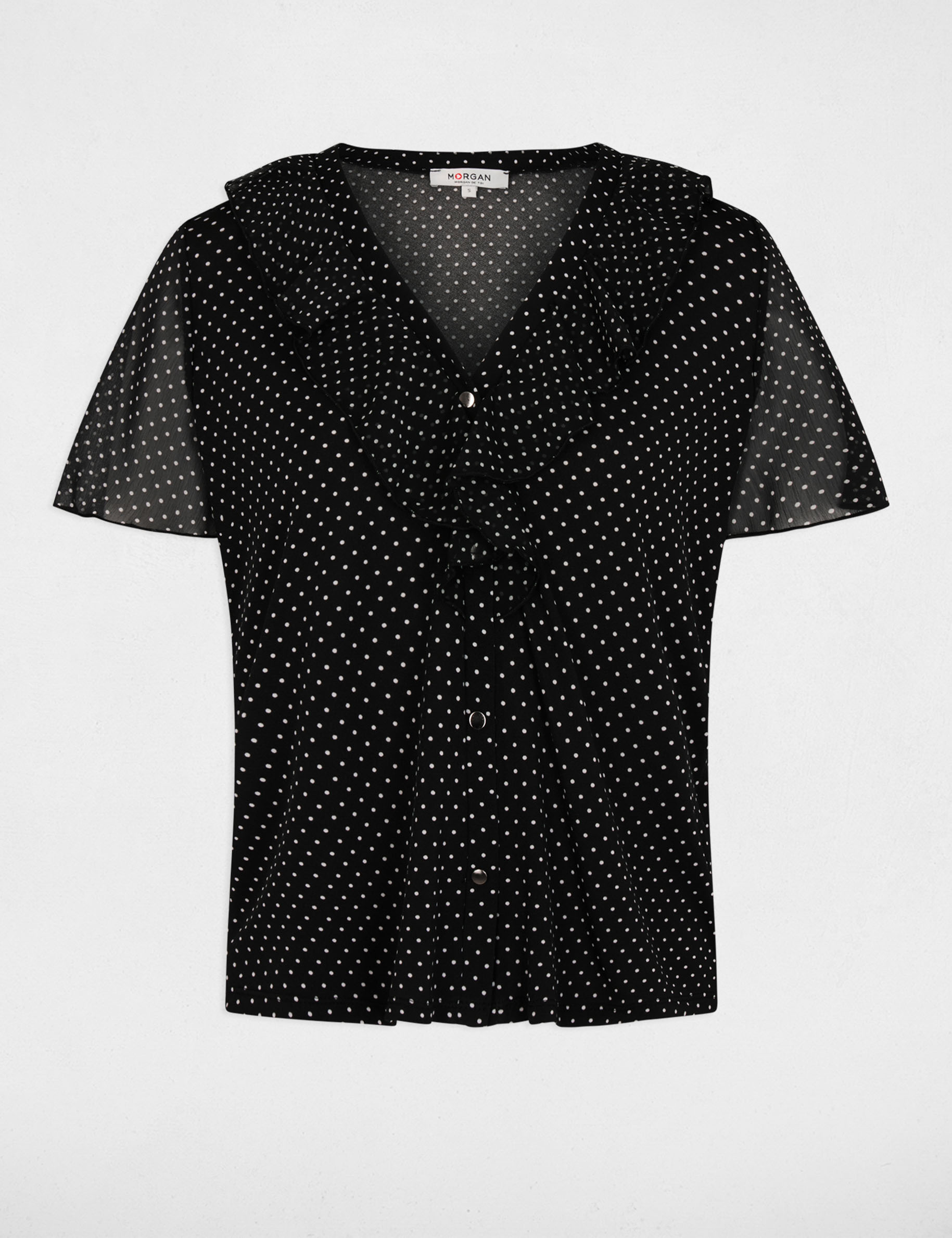 Blusa de gasa con cuello en V negro mujer