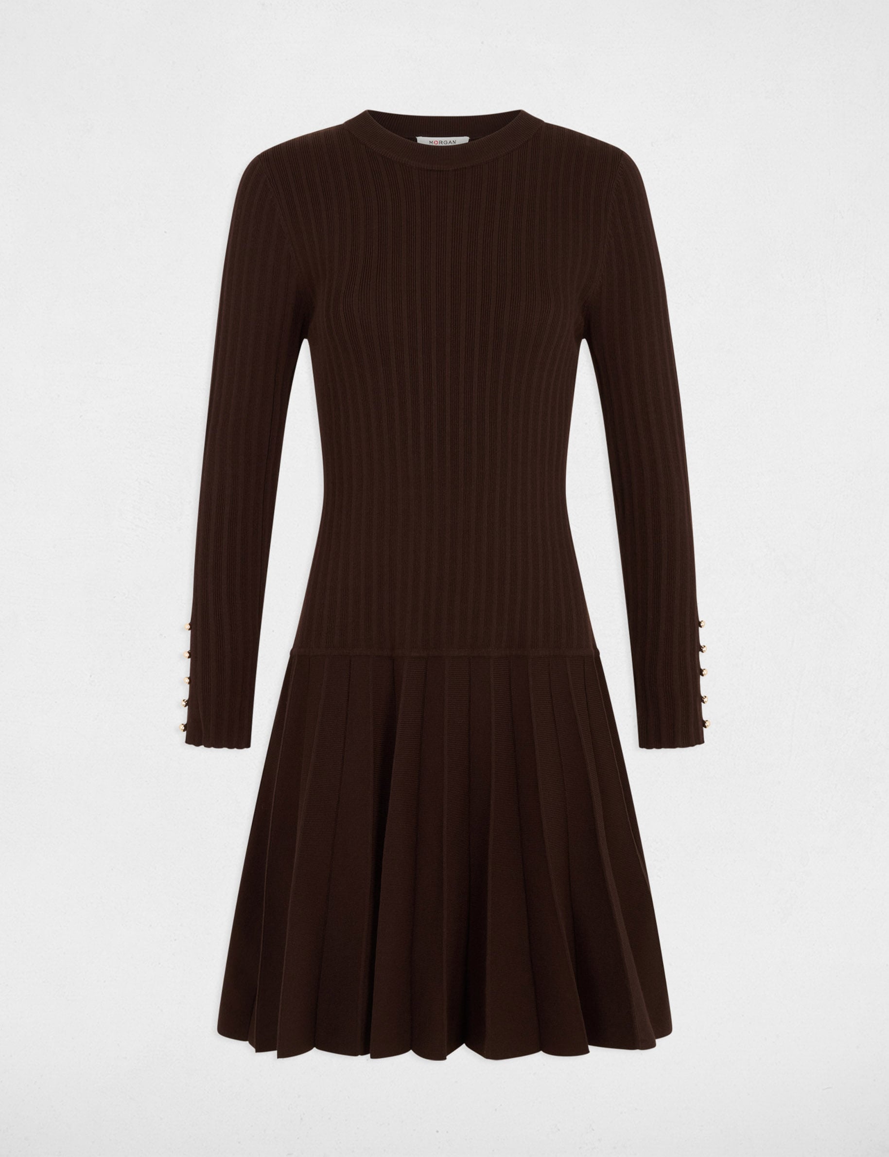 Vestido de punto de manga larga marr&oacute;n oscuro mujer