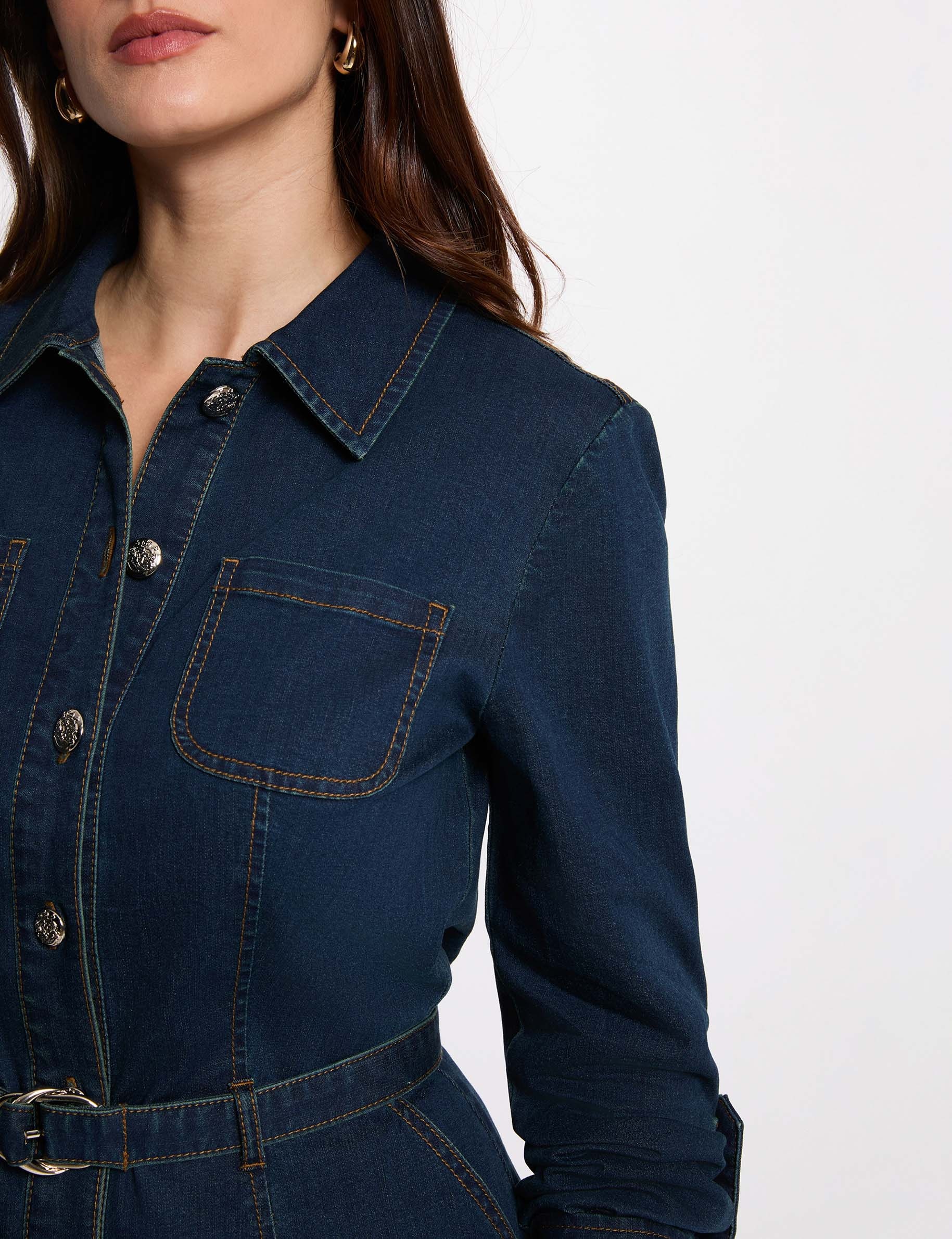 Vestido corto ajustado denim crudo mujer