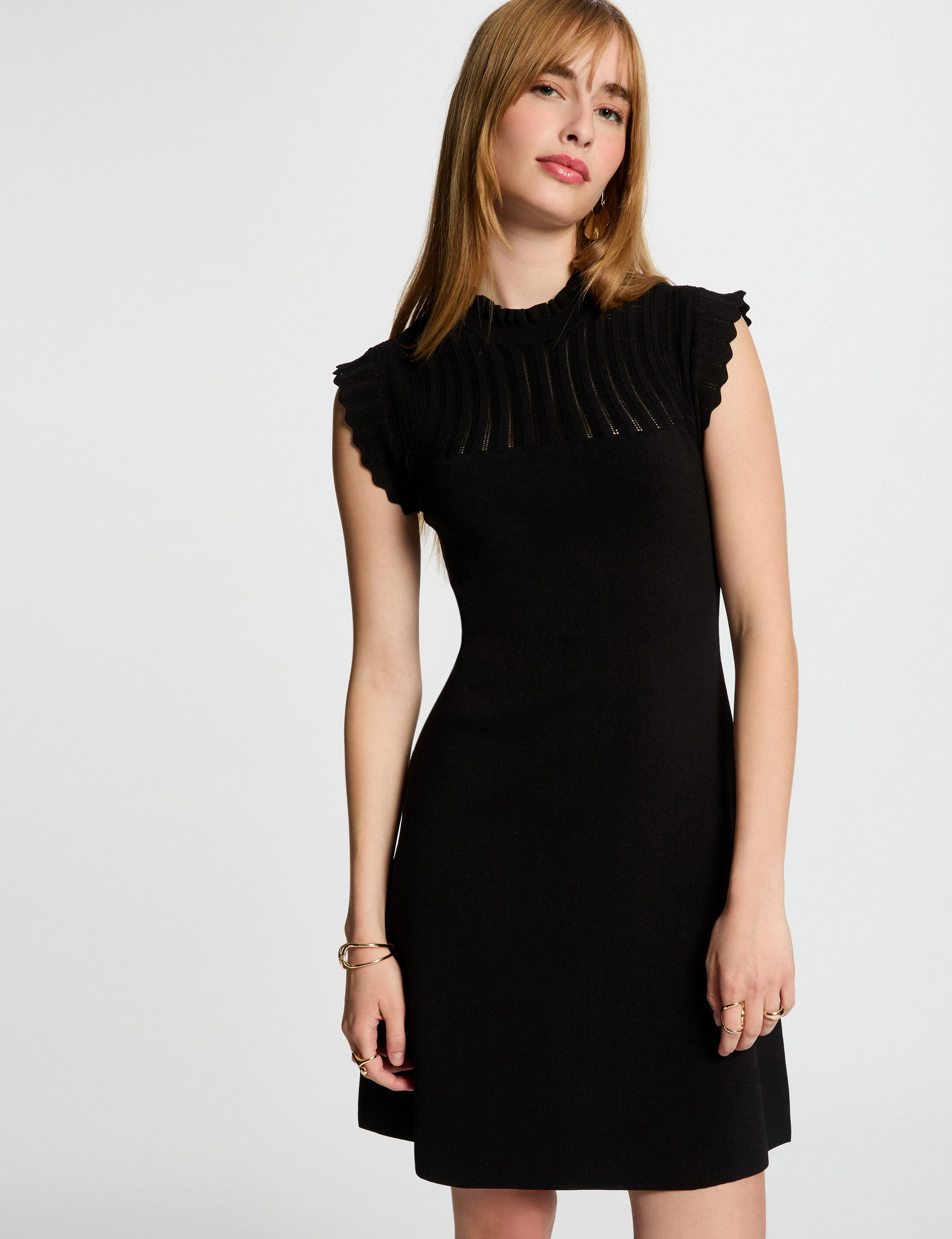 vestido punto corto evase negro mujer Vestido punto corto evasé negro mujer