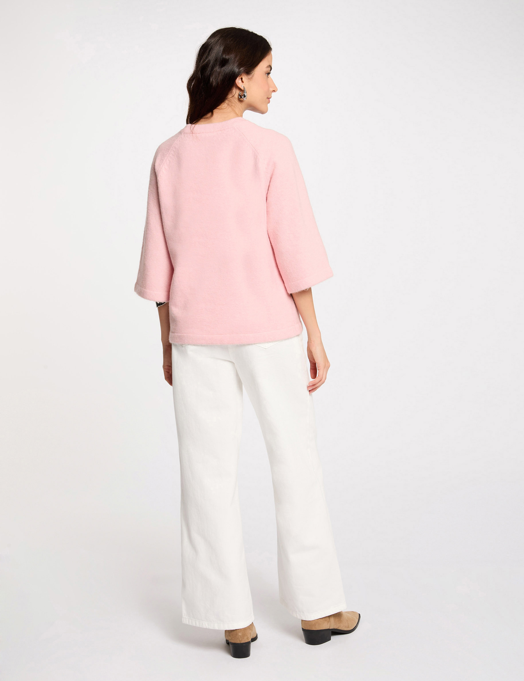 Jersey extragrande manga 3/4 rosado polvoriento mujer