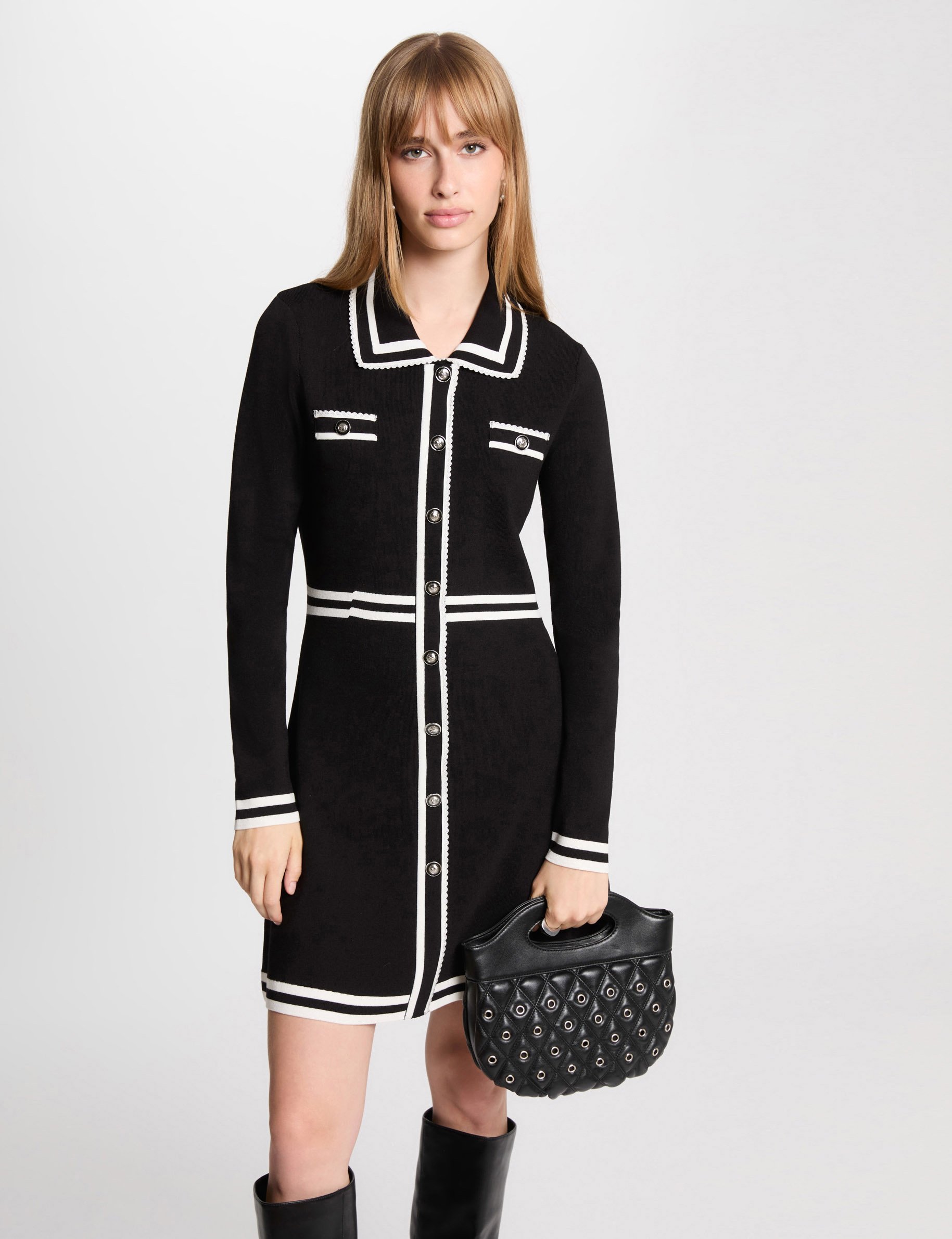 vestido punto corto evase negro mujer Vestido punto corto evasé negro mujer