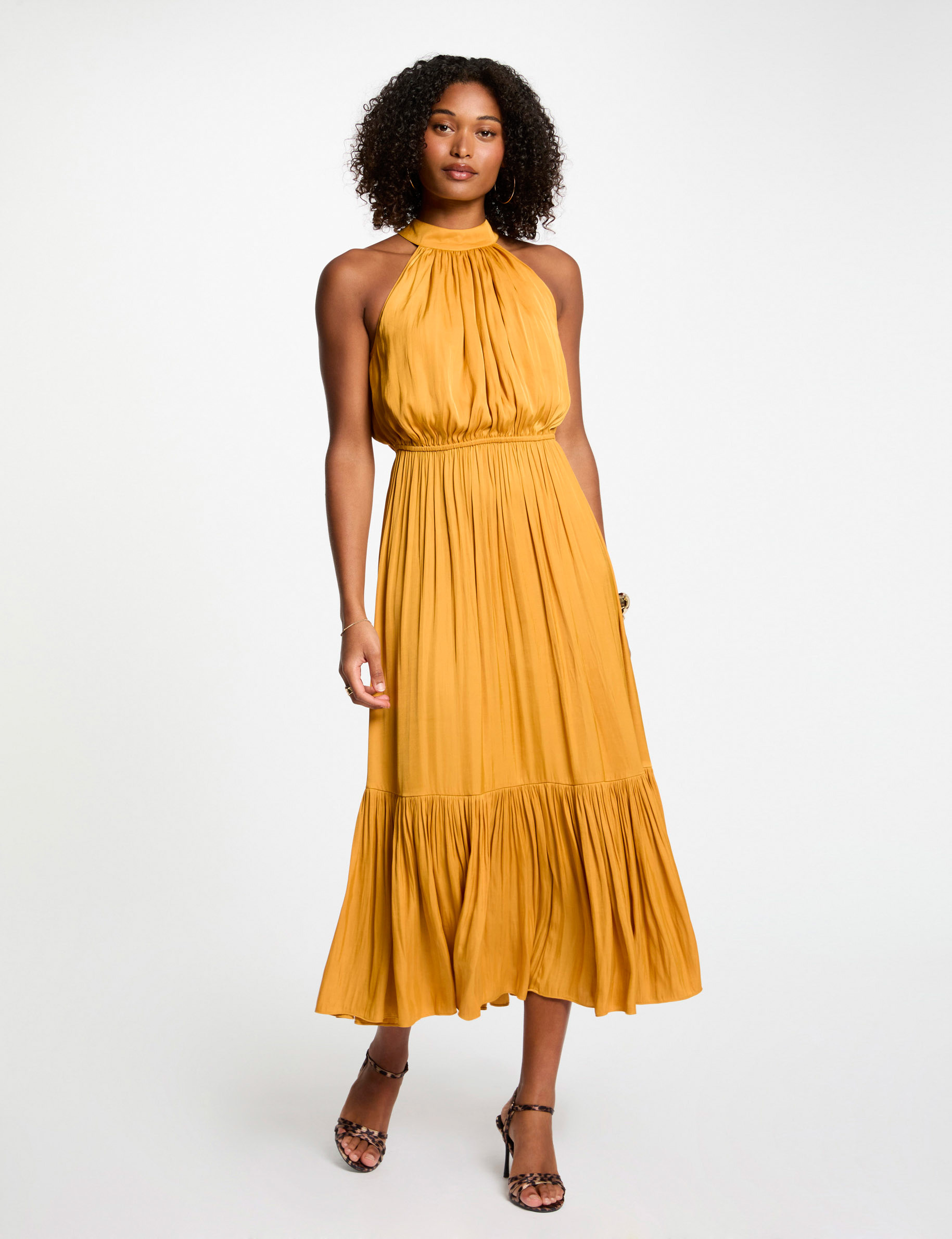 vestido largo acampanado holgado amarillo mostaza mujer Vestido largo acampanado holgado amarillo mostaza mujer