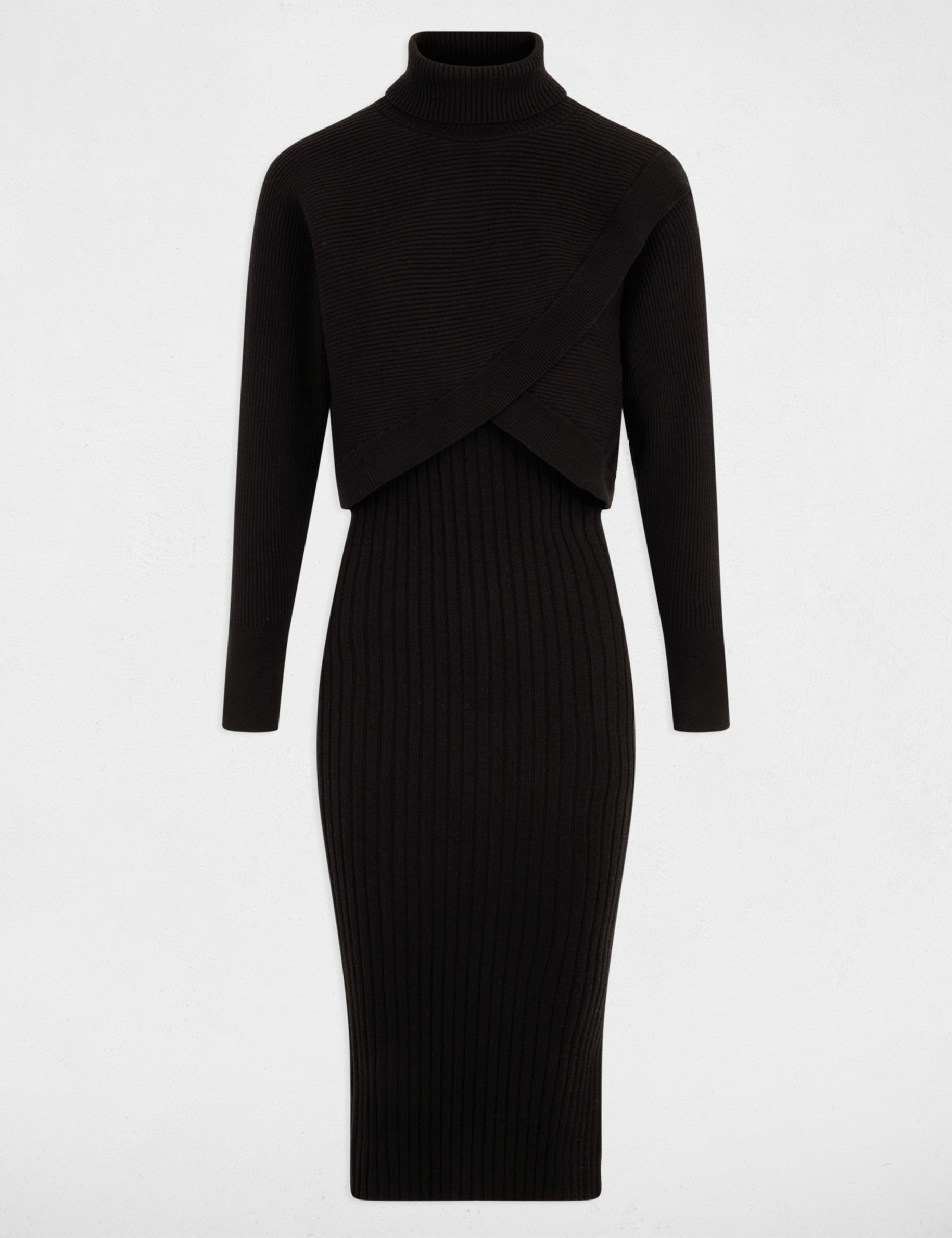 Vestido de punto con cuello alto negro mujer