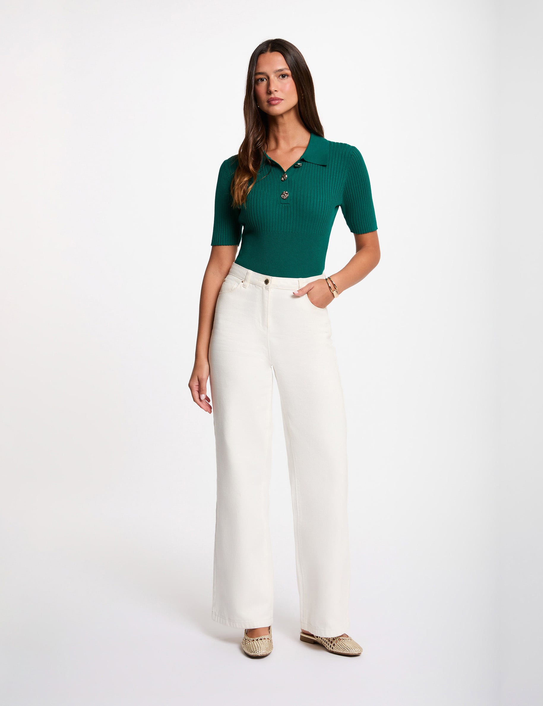 Jersey con cuello vuelto verde mujer