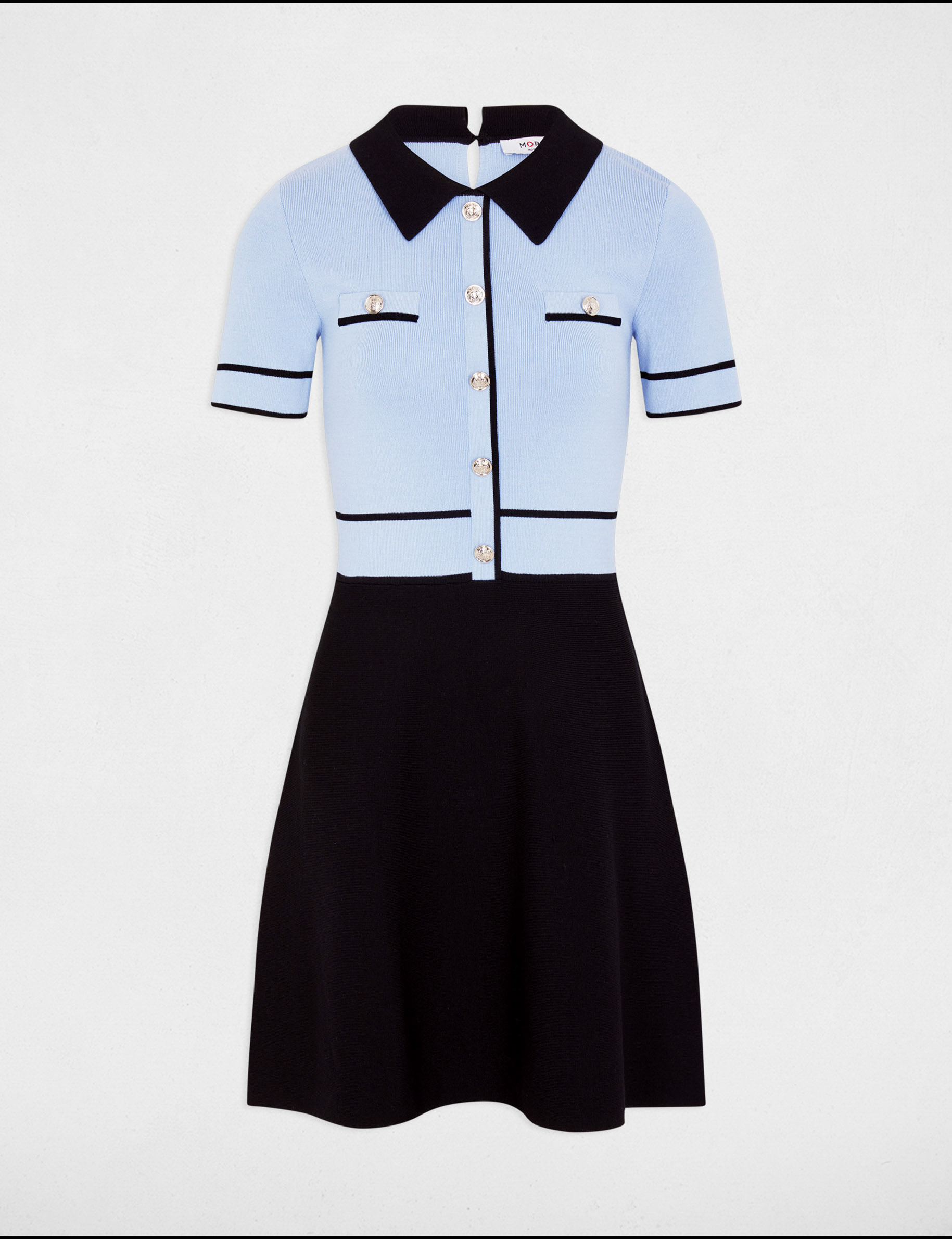 vestido punto corto evase azul cielo mujer Vestido punto corto evasé azul cielo mujer
