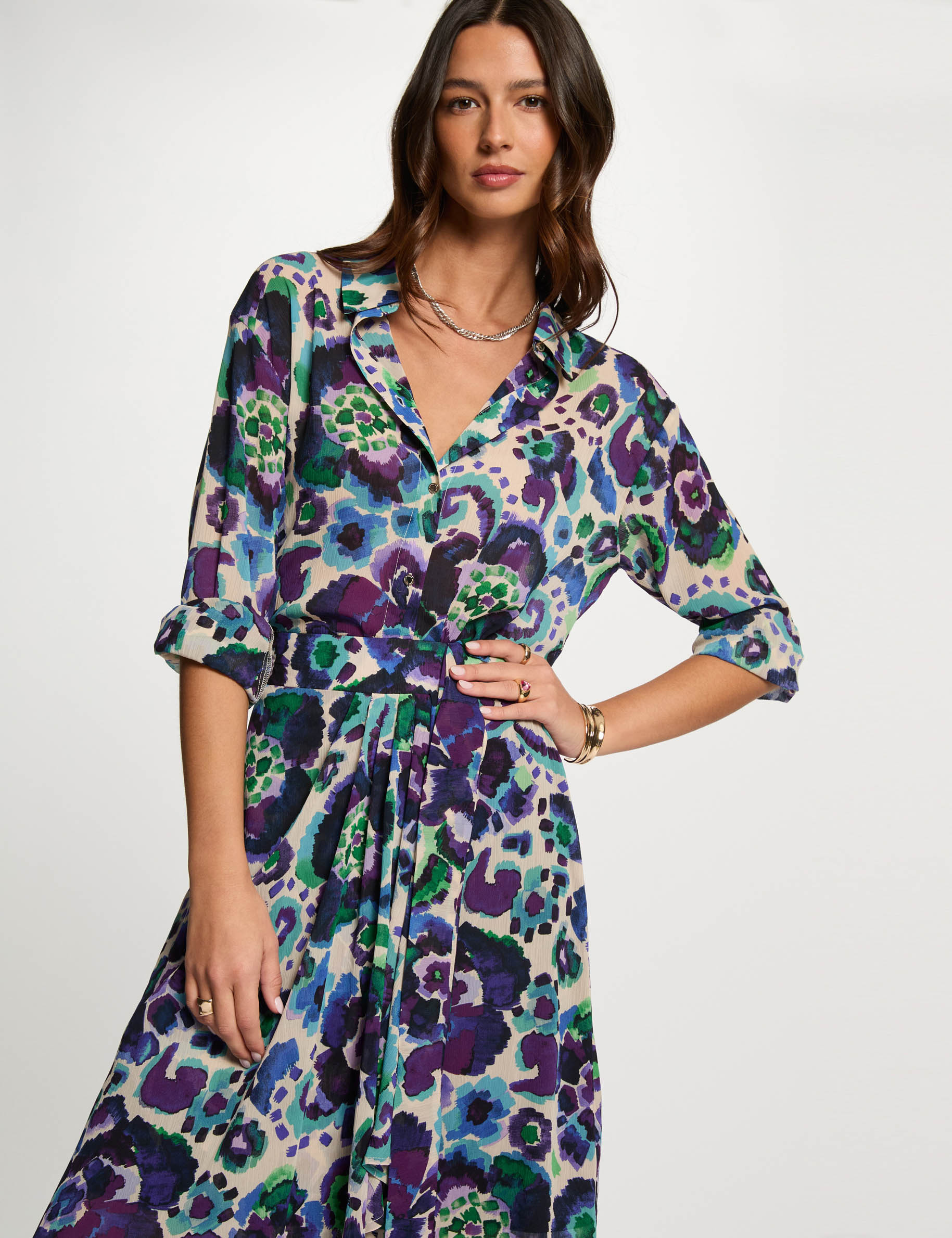 camisa recta estampada multicolor mujer Camisa recta estampada multicolor mujer