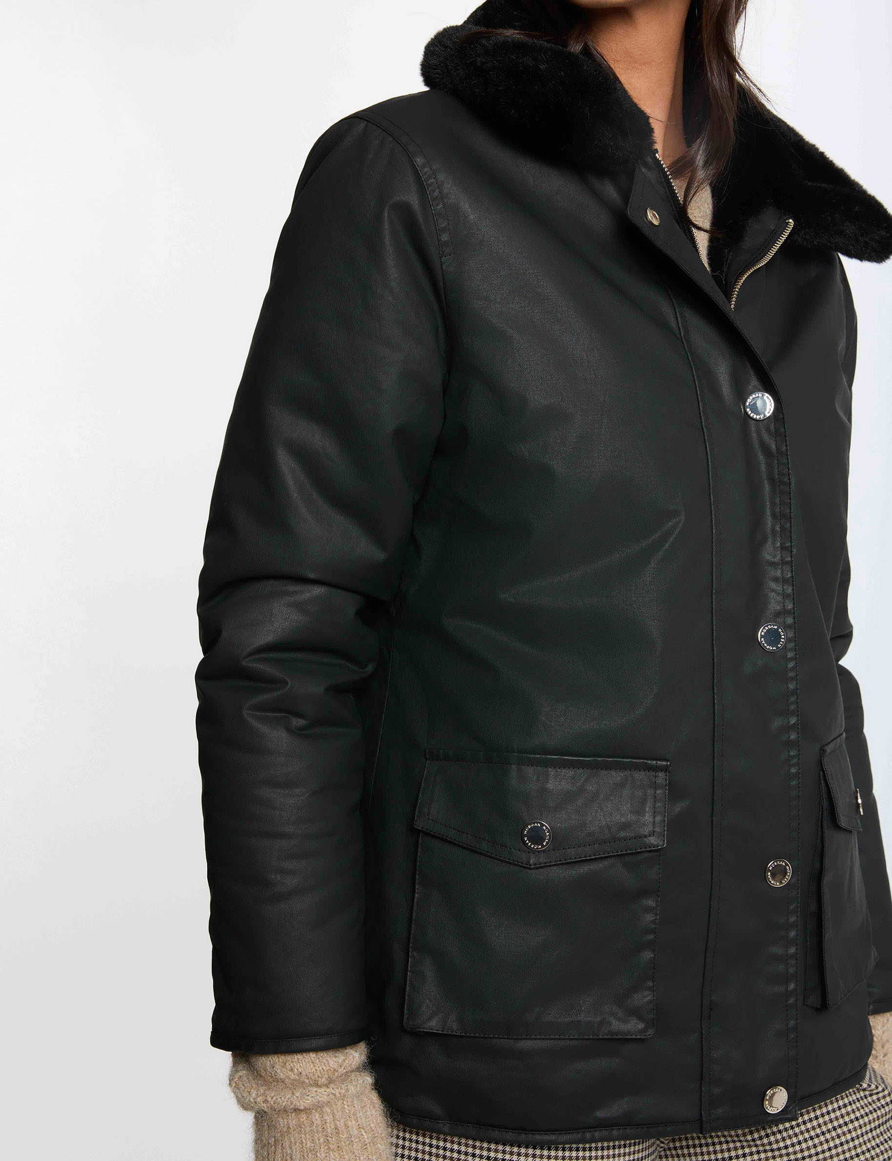 Parka reversible con revestimiento negro mujer