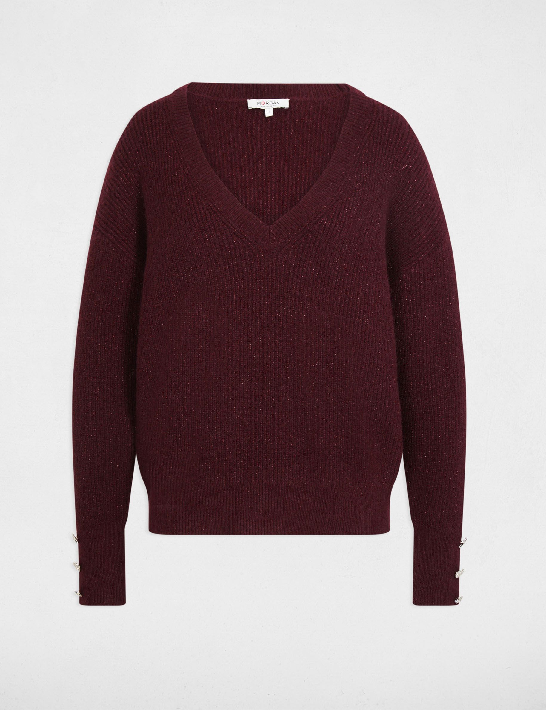 Jersey cuello en V oversize ciruela mujer
