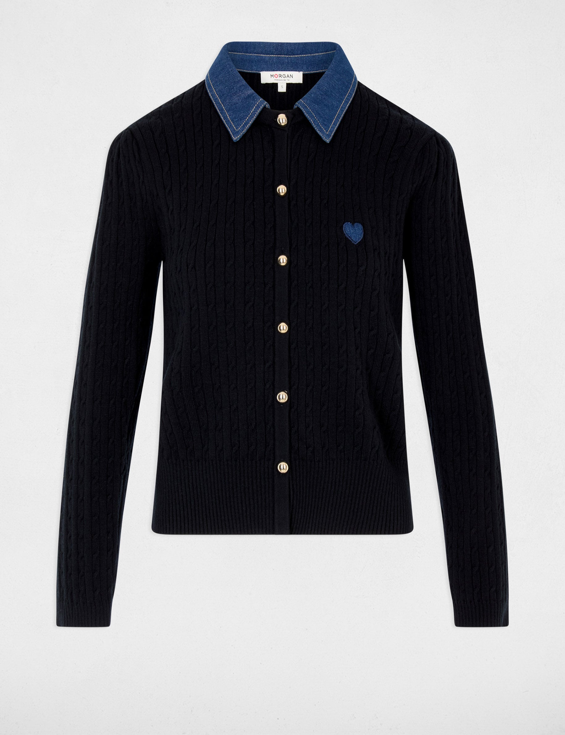 Jersey con cuello vuelto y botones azul marino mujer