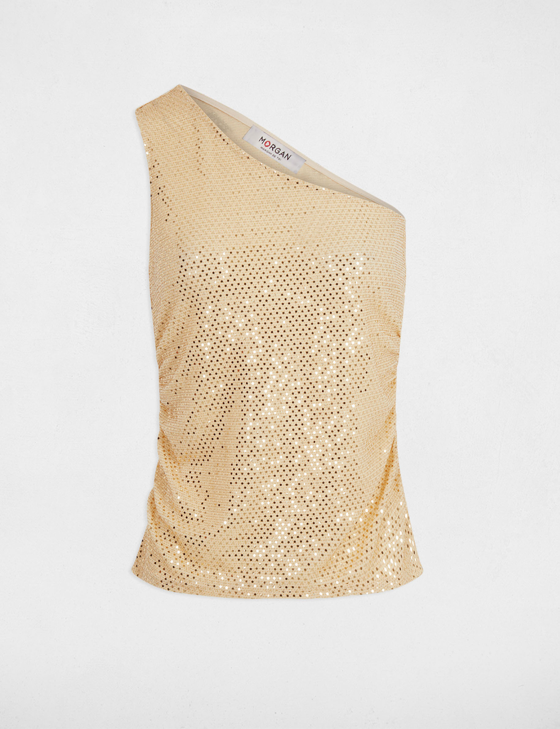 Top asim&eacute;trico strass couleur argent mujer