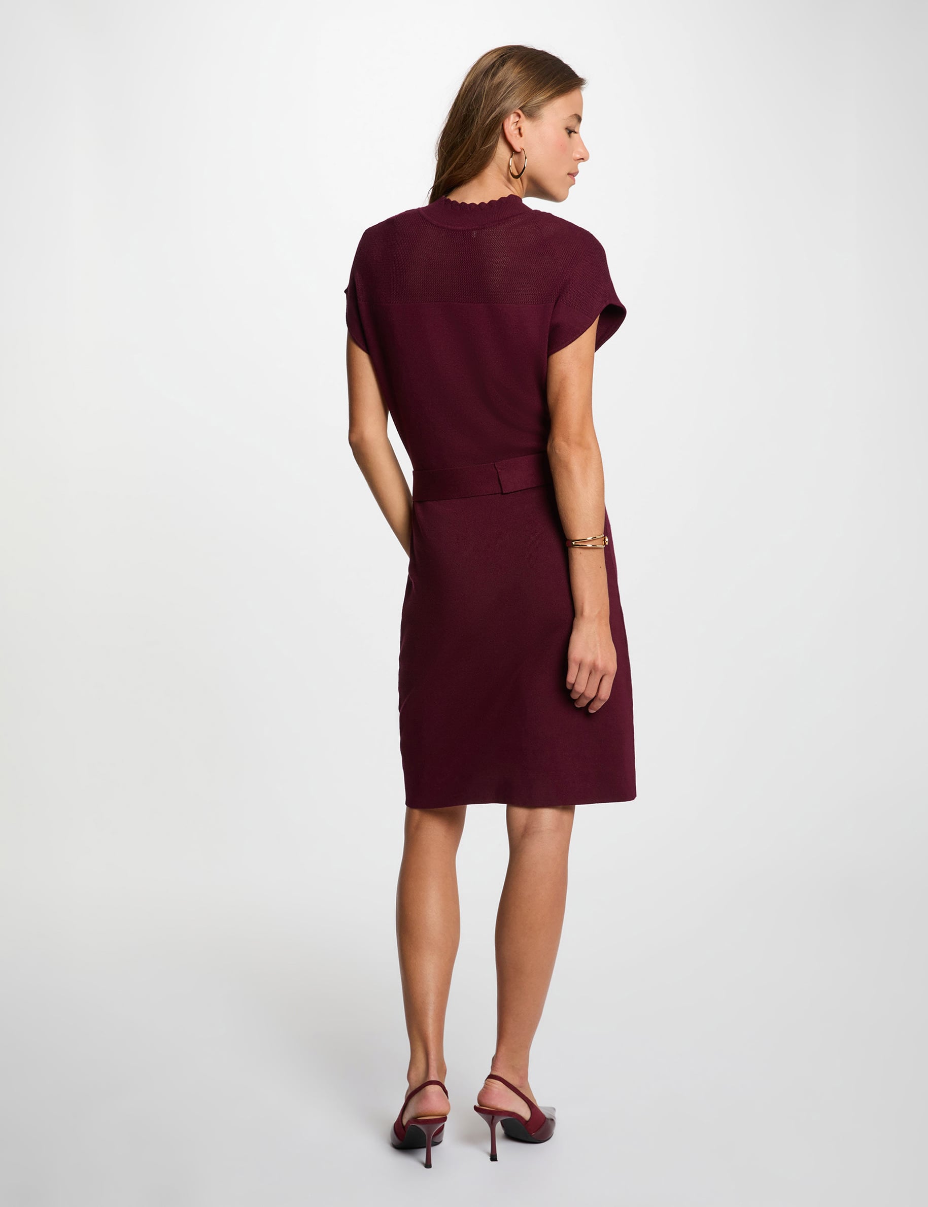 Vestido de punto manga corta ciruela mujer