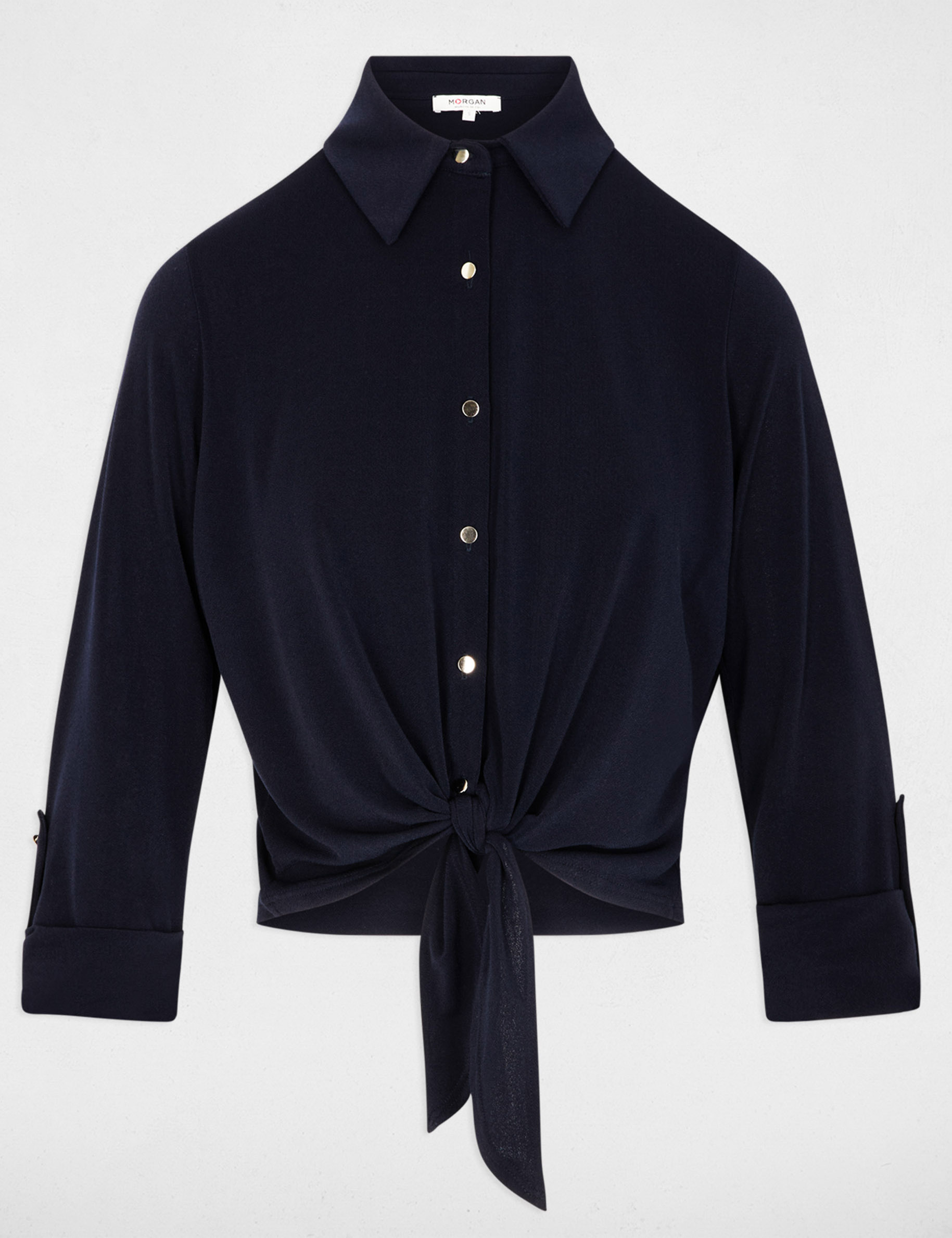Camisa con cuello abierto azul marino mujer