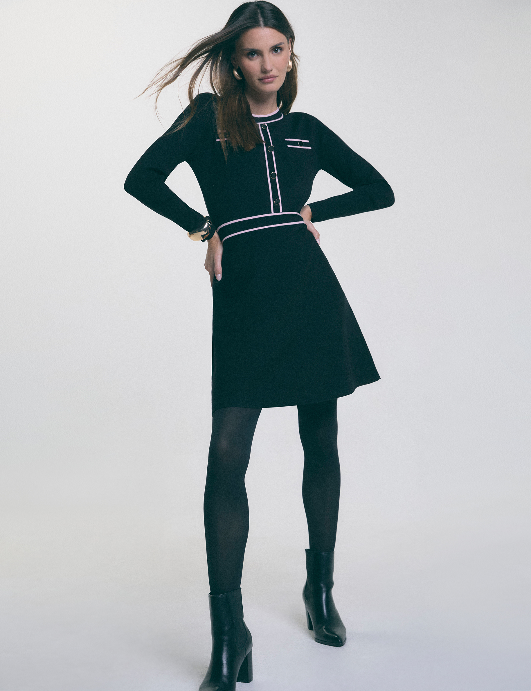 Vestido punto corto ajustado negro mujer