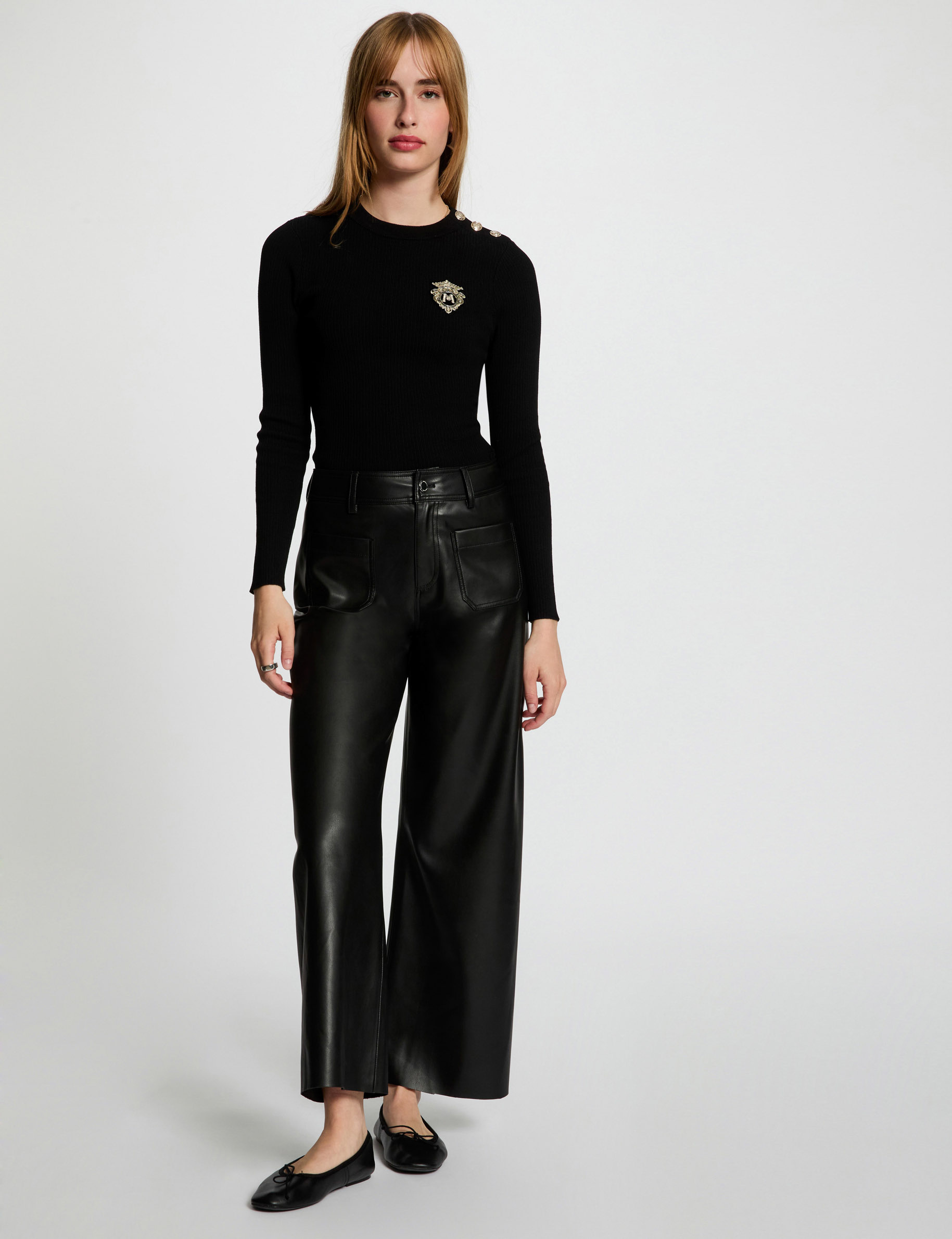 Jersey cuello redondo negro mujer