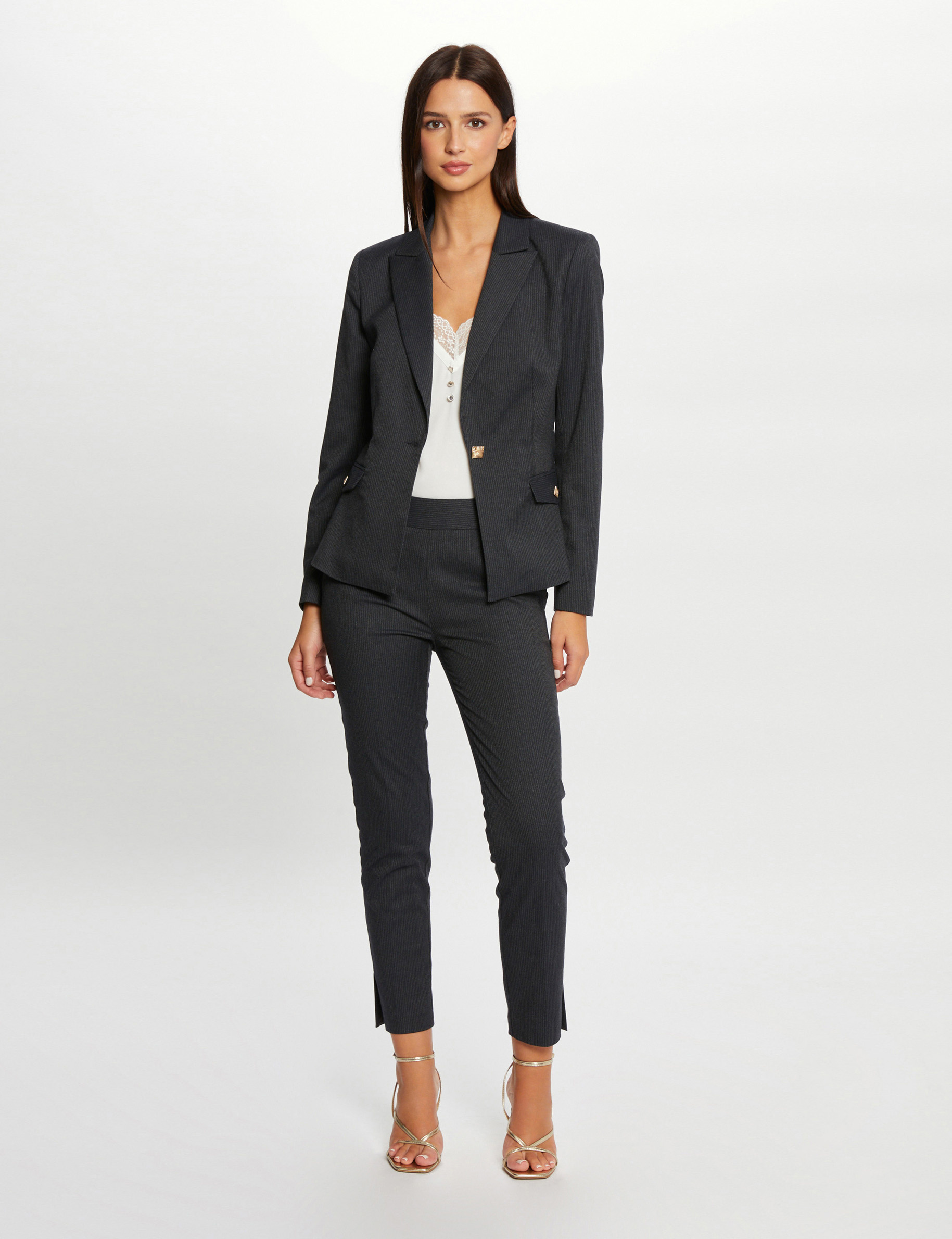 chaqueta entallada con rayas gris anthracite mujer Chaqueta entallada con rayas gris anthracite mujer