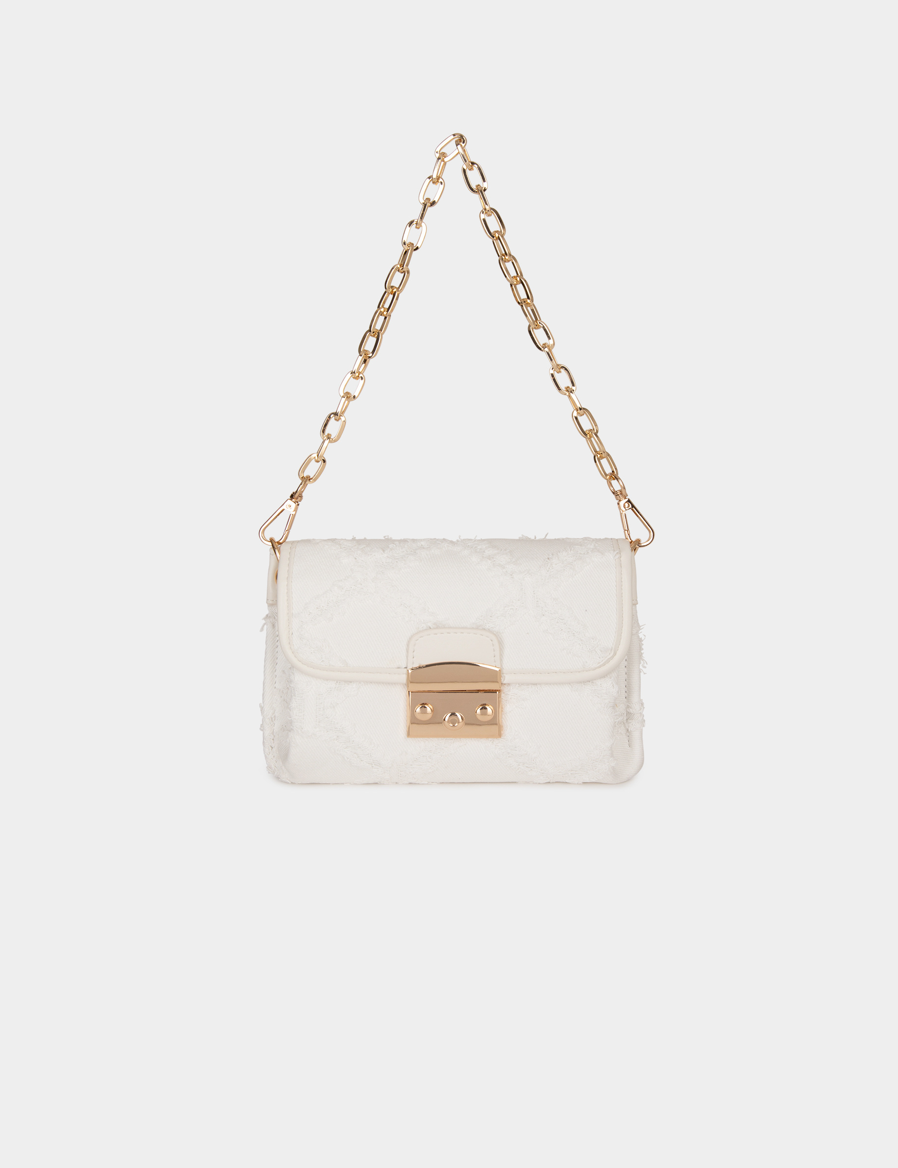 Bolso cartera de mano flecos marfil mujer