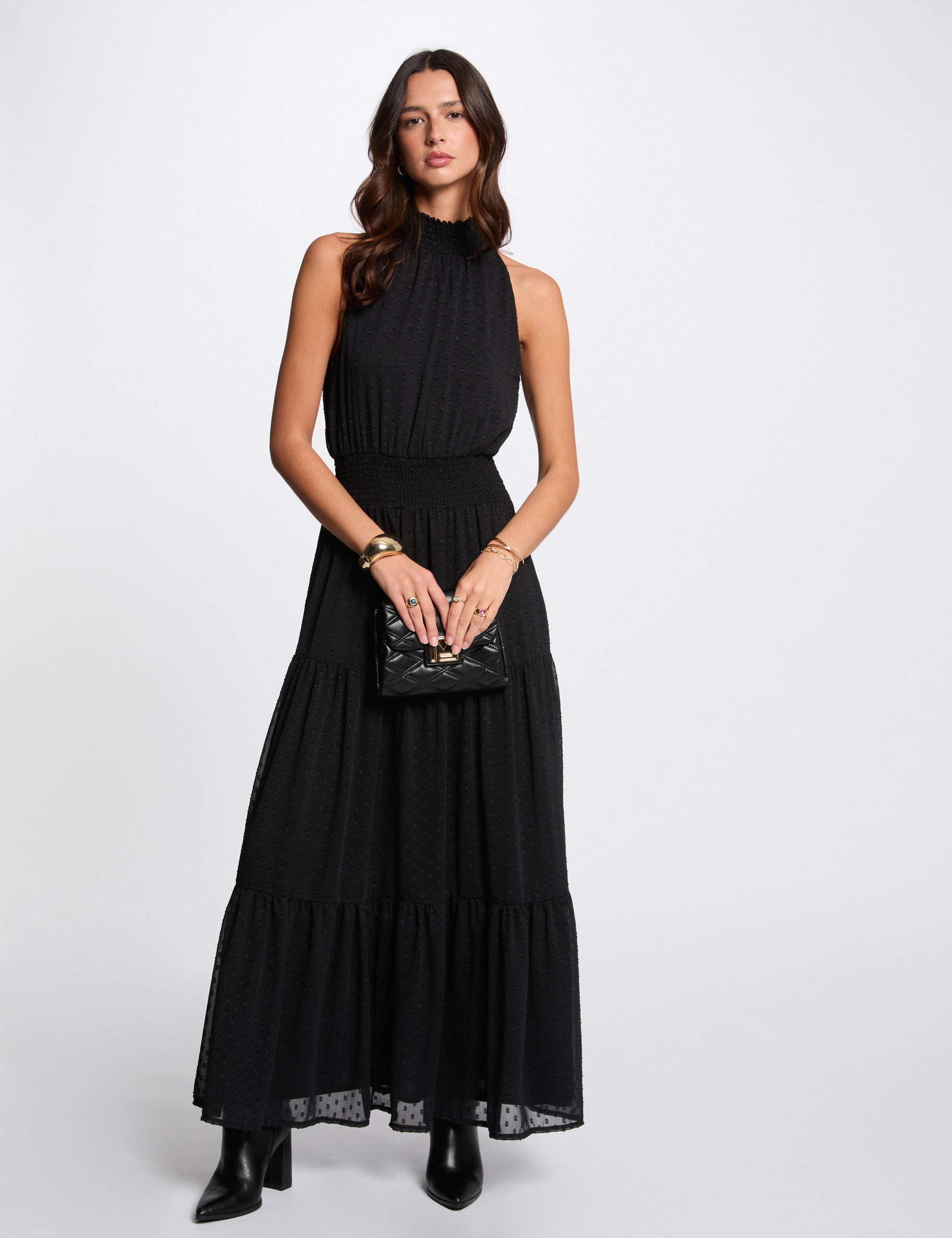 vestido largo recto plumeti negro mujer Vestido largo recto plumeti negro mujer