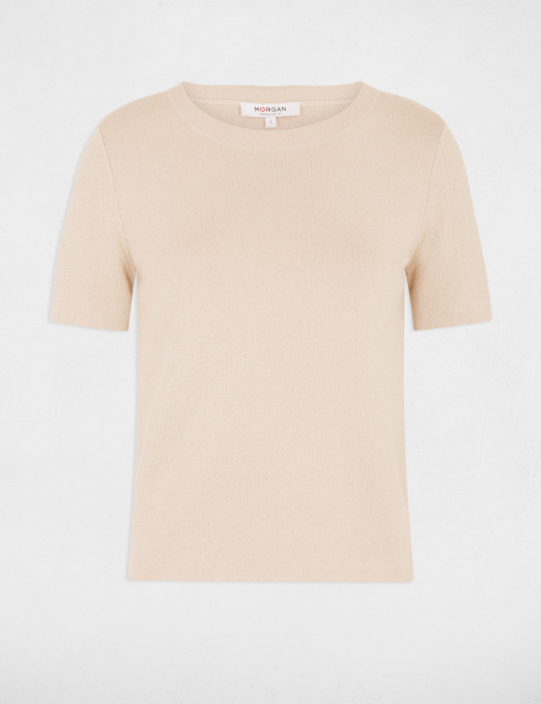 Jersey cuello redondo beige mujer