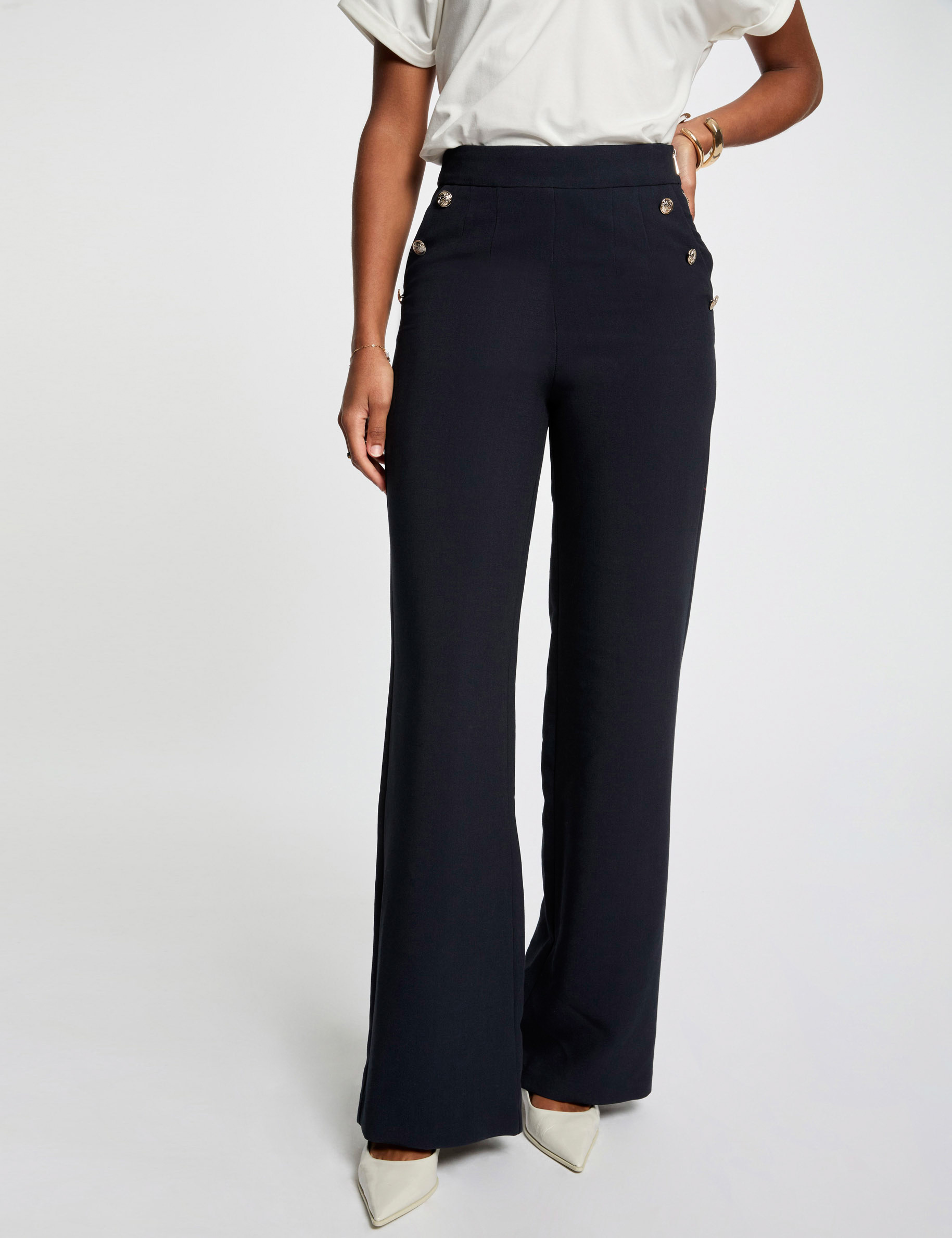 pantalon pernera ancha azul marino mujer Pantalón pernera ancha azul marino mujer
