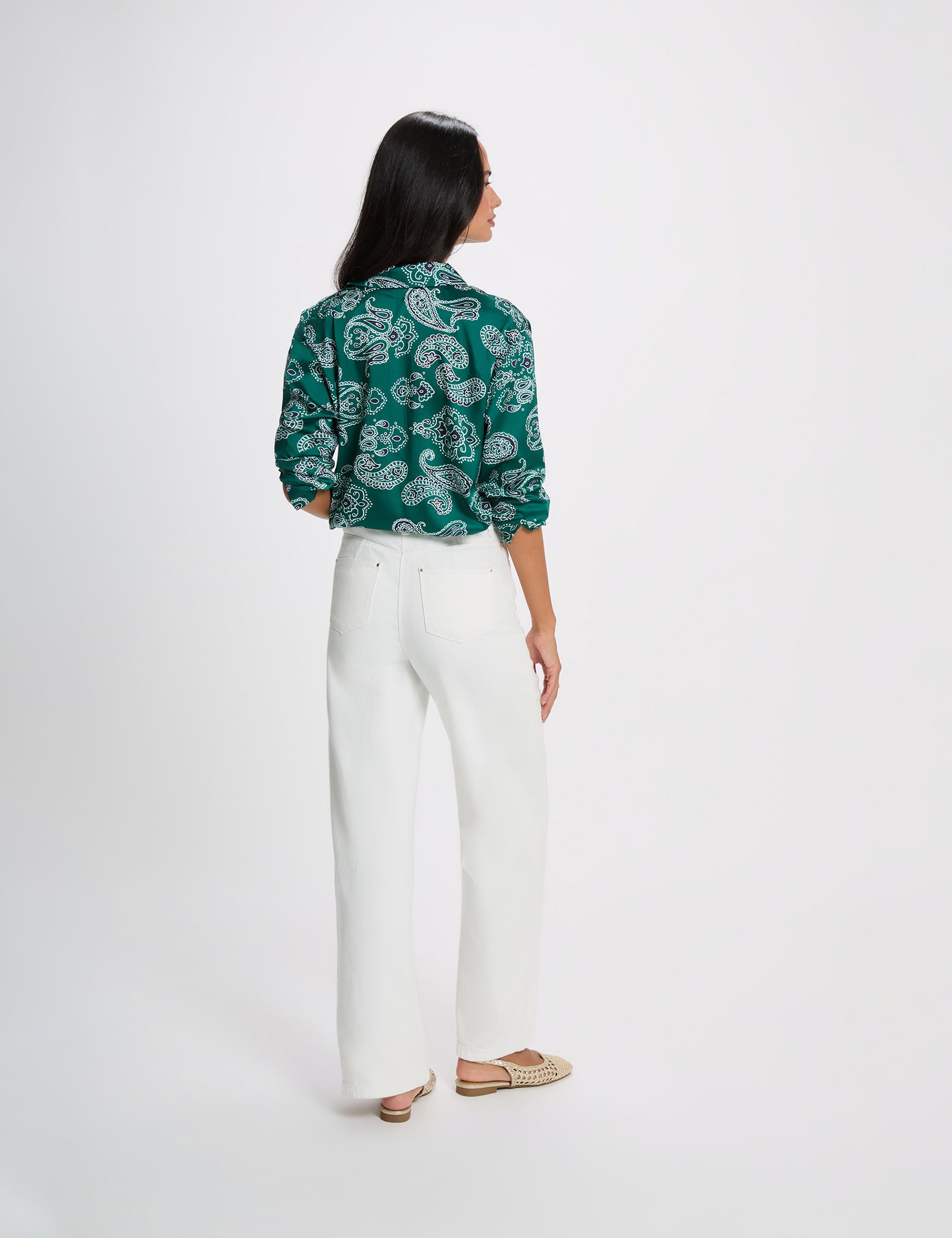 Camisa satinada con cuello abierto multicolor mujer